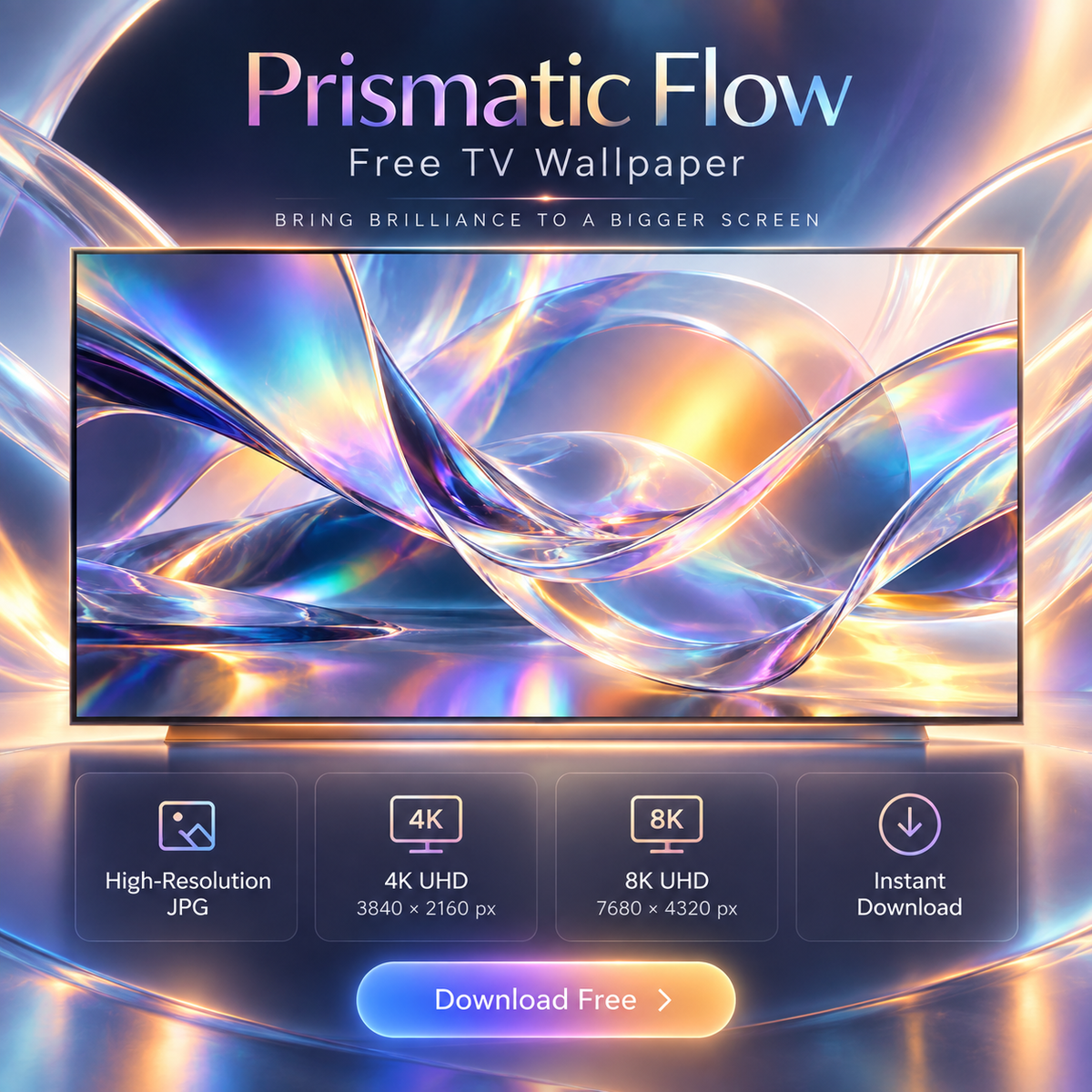 Prismatic Flow holographic abstract TV wallpaper shown on a modern display