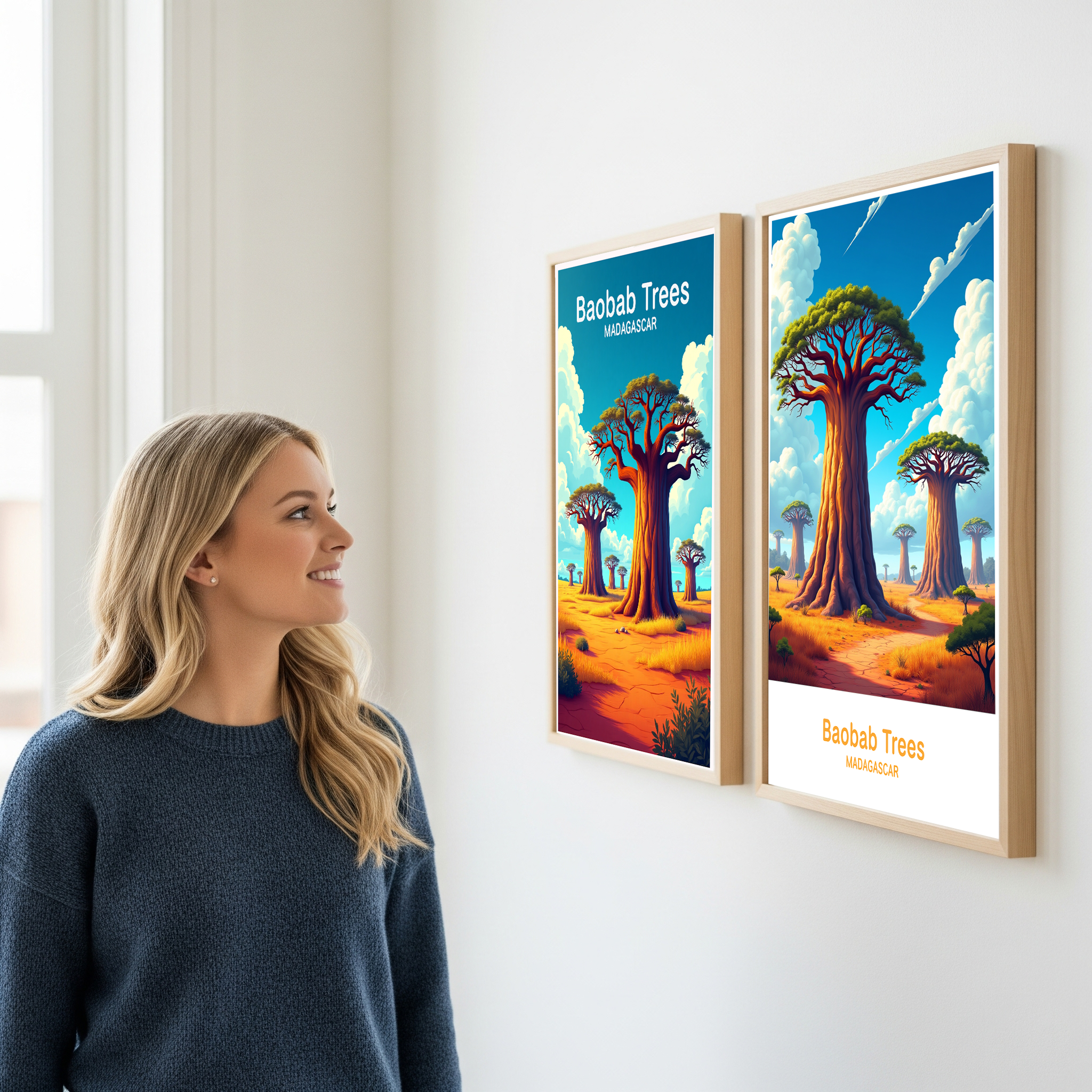 Digital art of Baobab trees by Reflectionare, featuring vibrant colors and detailed tropical landscape illustration.
