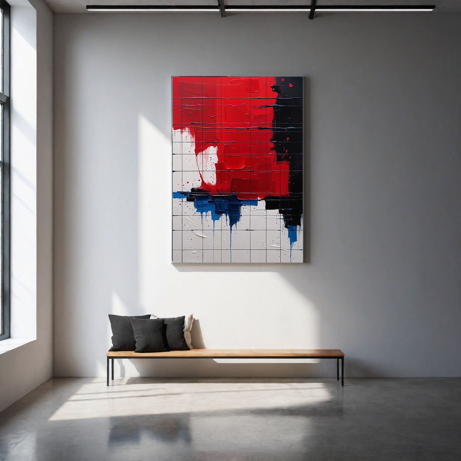 Grid Abstraction Red and Blue Textured Art | Digital Download