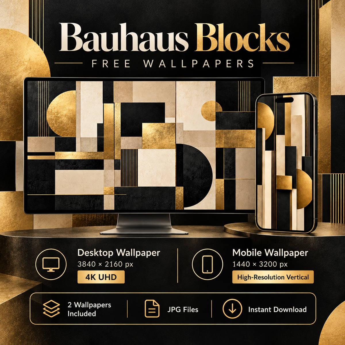 Bauhaus Blocks – Free 4K Wallpaper | Digital Download