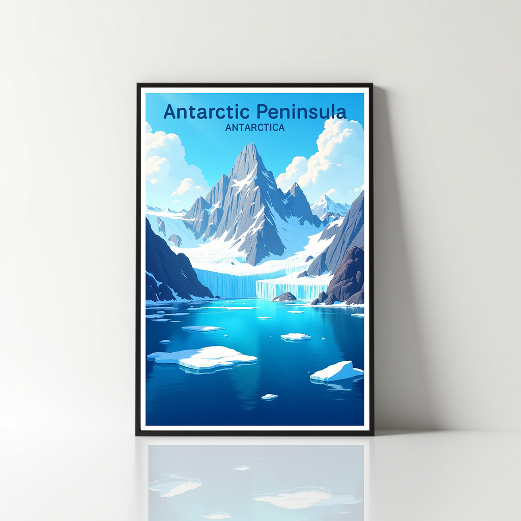 Digital art of the Antarctic Peninsula by Reflectionare, showcasing icy mountains and icy waters in a stunning Arctic landscape scene.