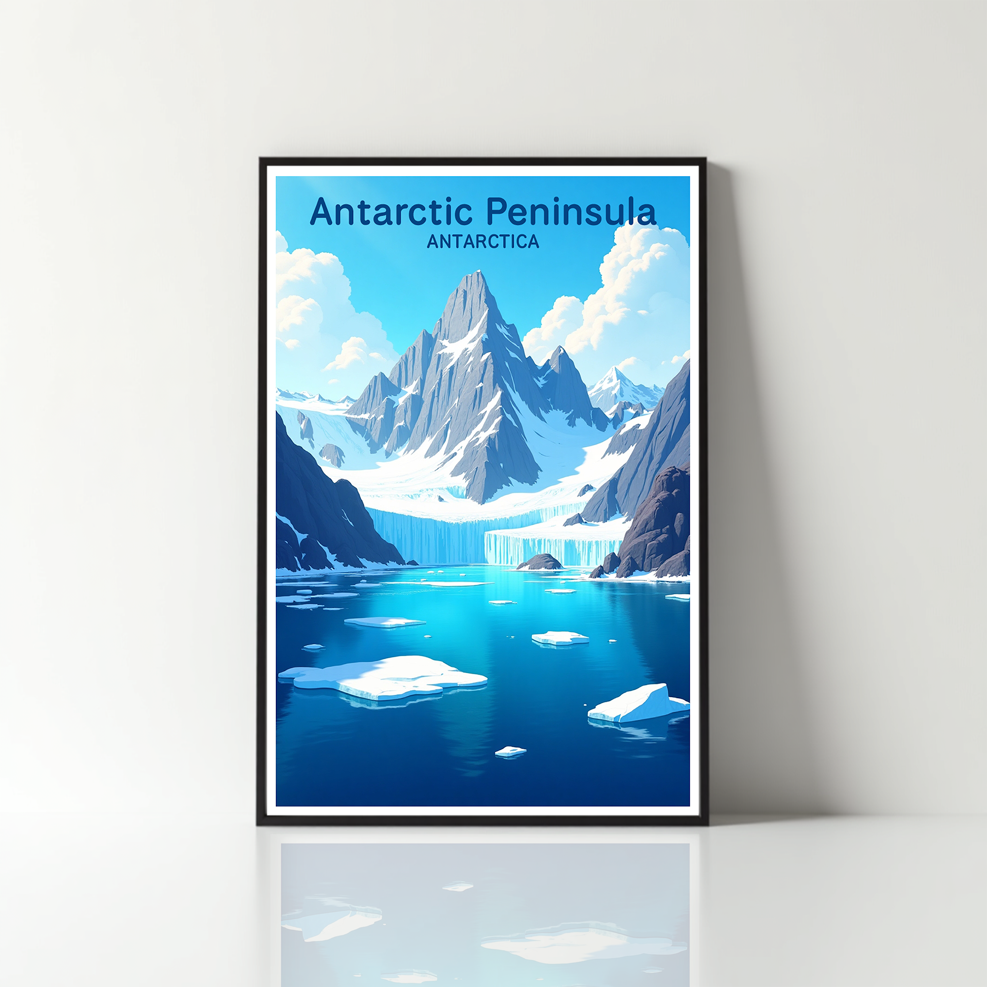 Digital art of the Antarctic Peninsula by Reflectionare, showcasing icy mountains and icy waters in a stunning Arctic landscape scene.