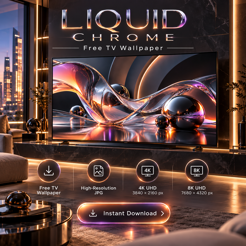 Liquid Chrome metallic abstract digital art for Samsung Frame TV and widescreen displays