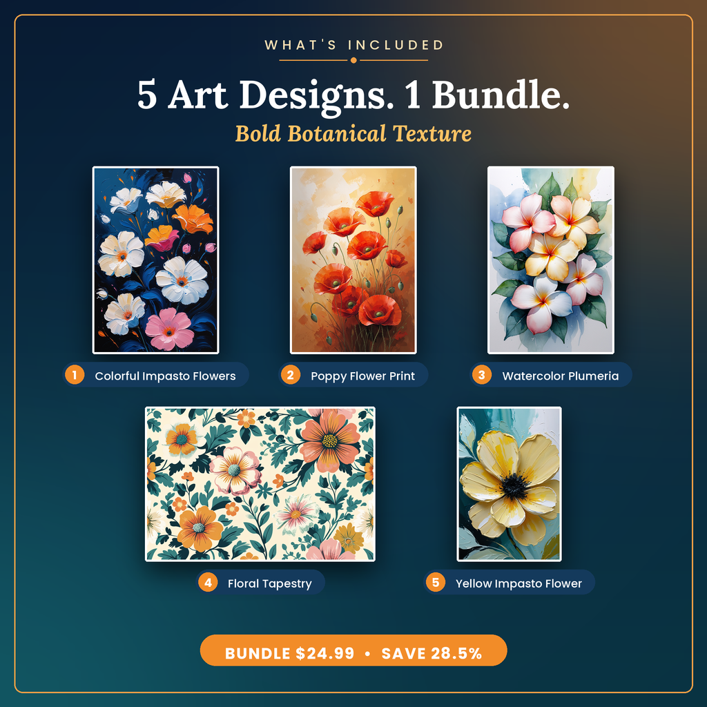 Bold Botanical Texture - 5 Premium Printable Botanical Art Designs Bundle