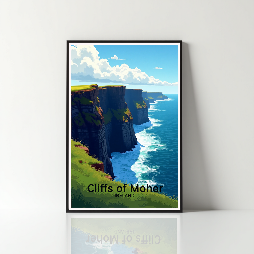 Digital art of the Cliffs of Moher by Reflectionare, showcasing rugged cliffs and dramatic coastal scenery in vibrant detail.