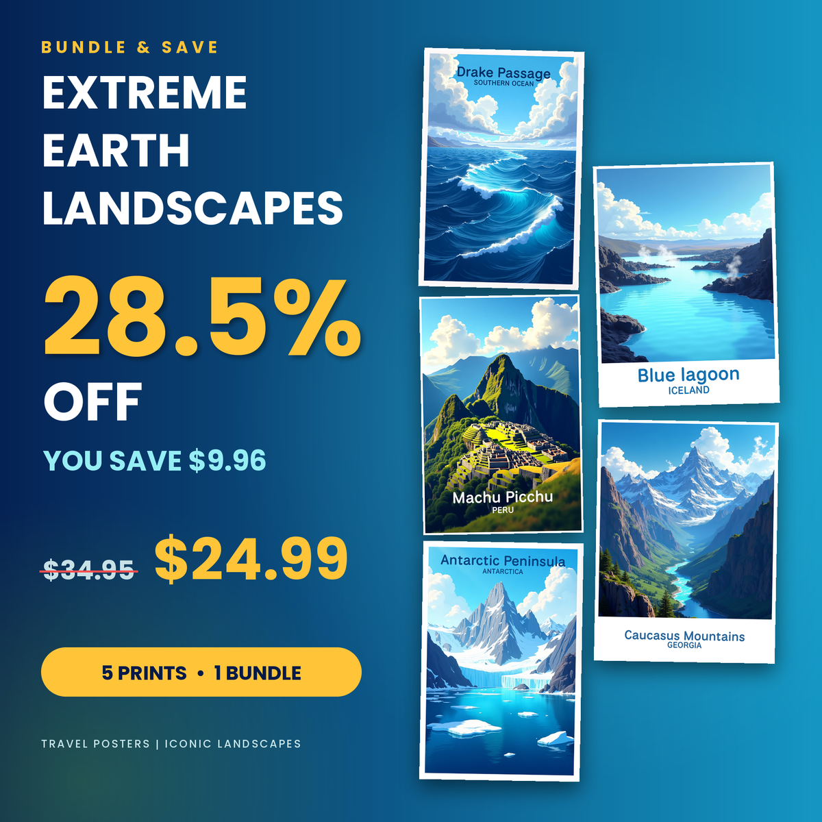 Extreme Earth Landscapes - 5 Premium Wall Art Prints Bundle