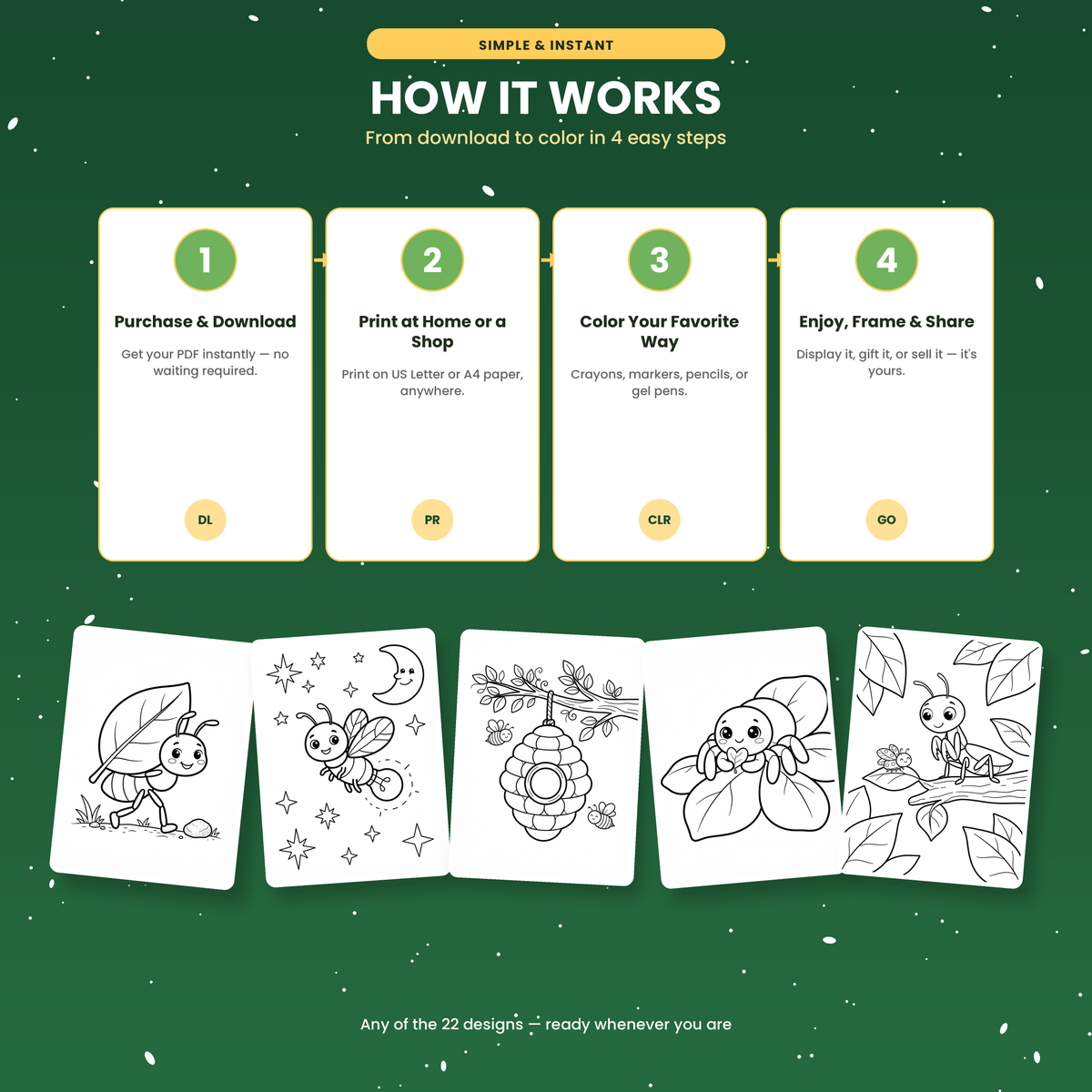 Cute Bugs & Insects Coloring Pages | Digital Download