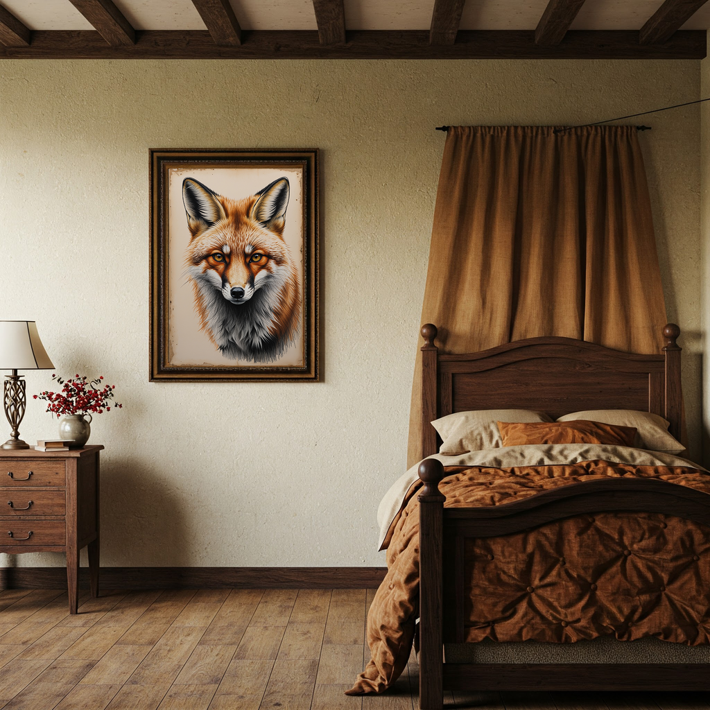 Detailed digital print of a vintage fox portrait art by Reflectionare, showcasing wildlife illustration with intricate details.