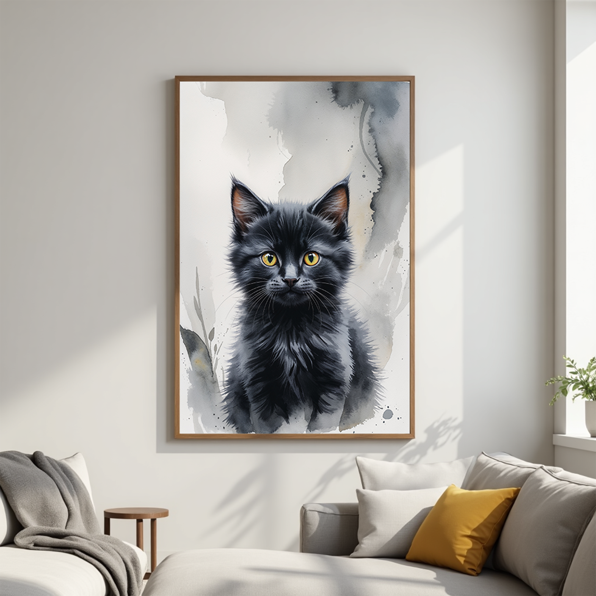 Digital art of a charcoal-style cat illustration by Reflectionare, showcasing detailed shading and realistic feline features.