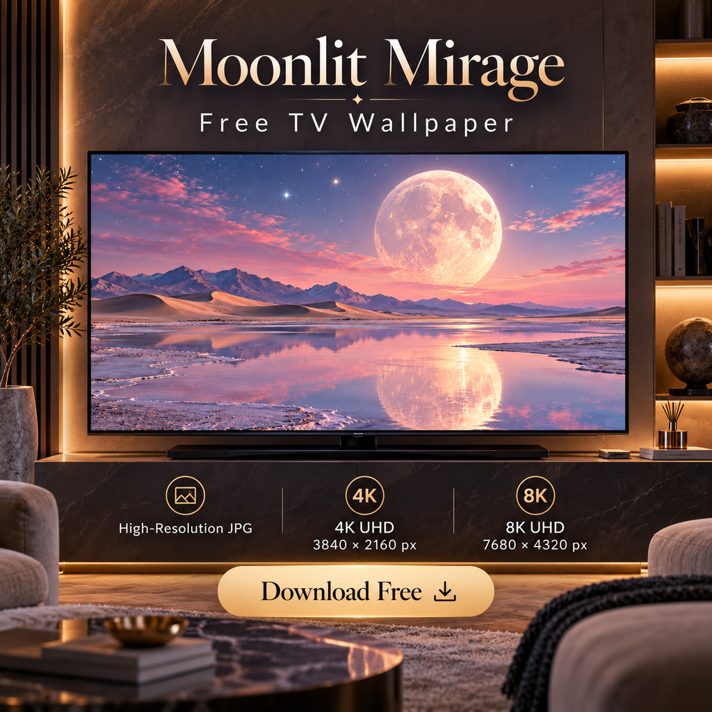 Moonlit Mirage pink sunset and full moon digital art for Samsung Frame TV