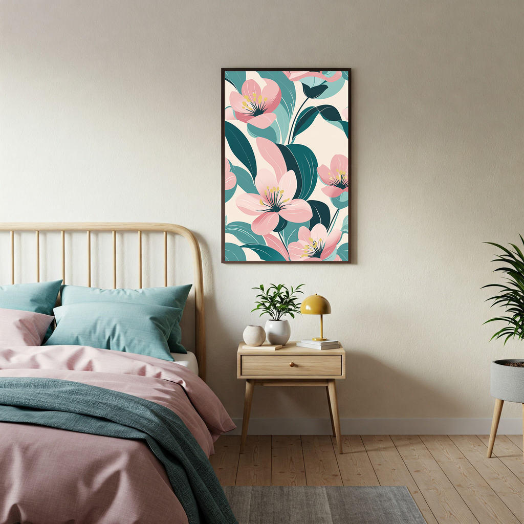 Soft Pink Pastel Floral Pattern Wall Art — detailed artwork preview