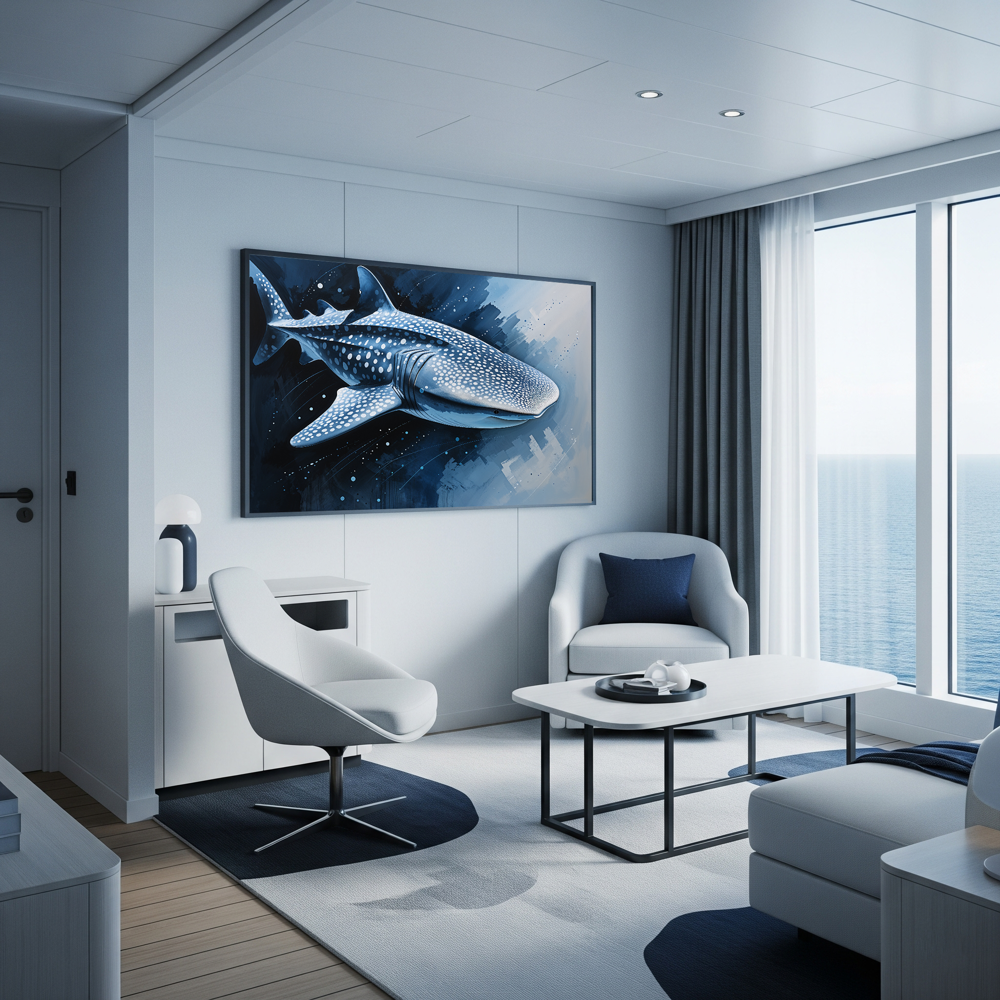 Abstract Whale Shark Blue Painting Wall Art | Digital Download