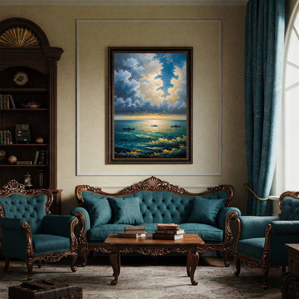 Vintage Naval Horizon Wall Art Print | Impressionist Ocean Decor