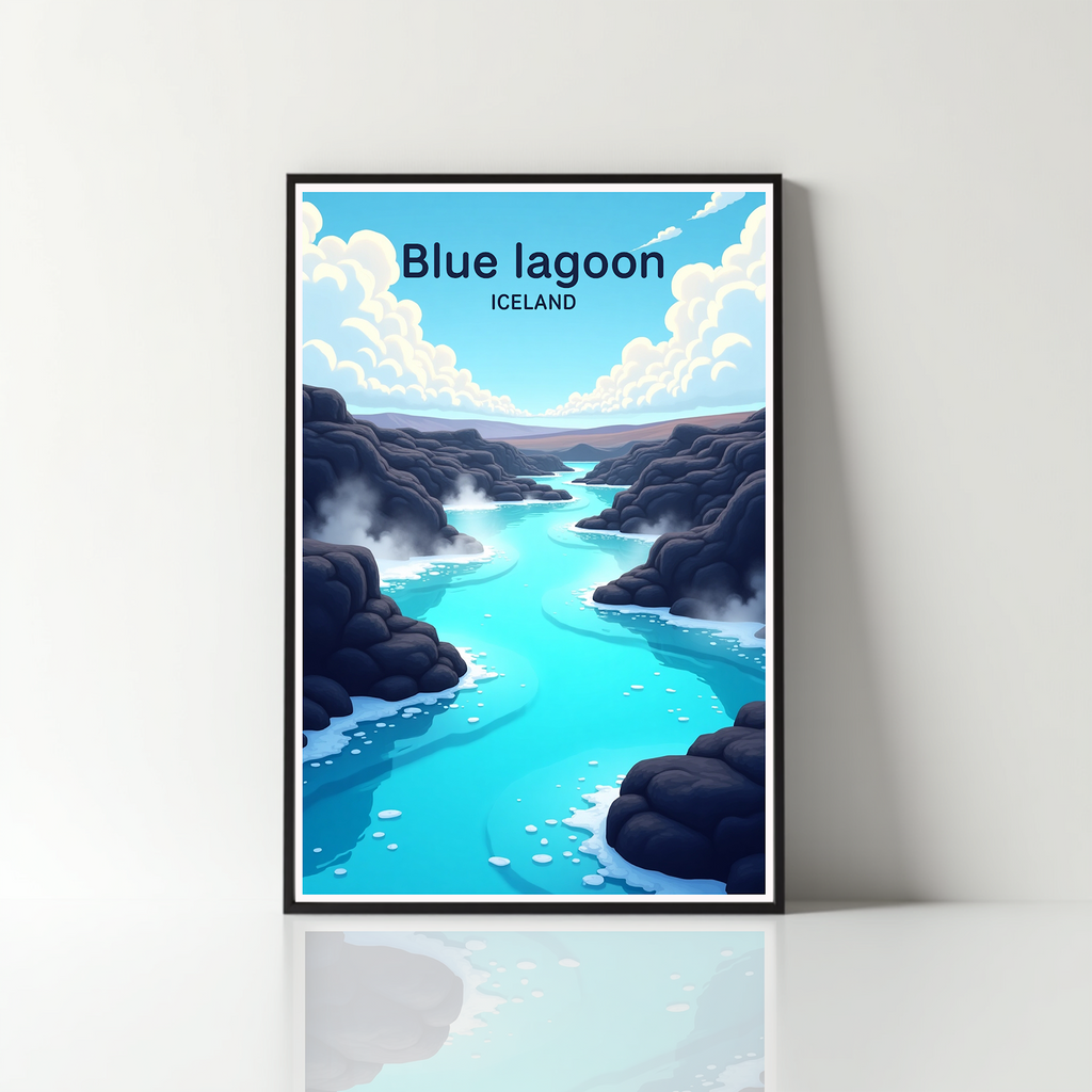 Digital art of a serene blue lagoon scene by Reflectionare, featuring vibrant blue waters and tranquil natural surroundings.