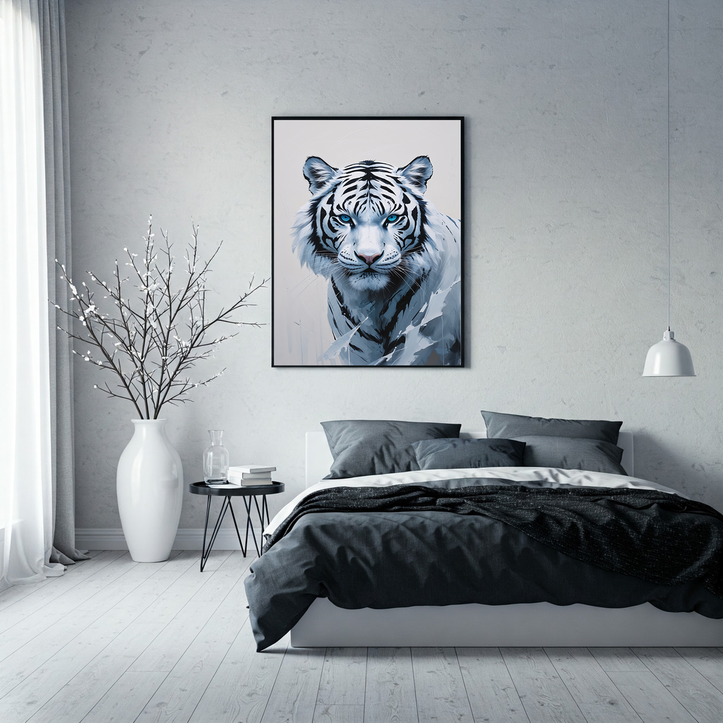 Abstract White Tiger Blue Eyes Wall Art | Digital Download