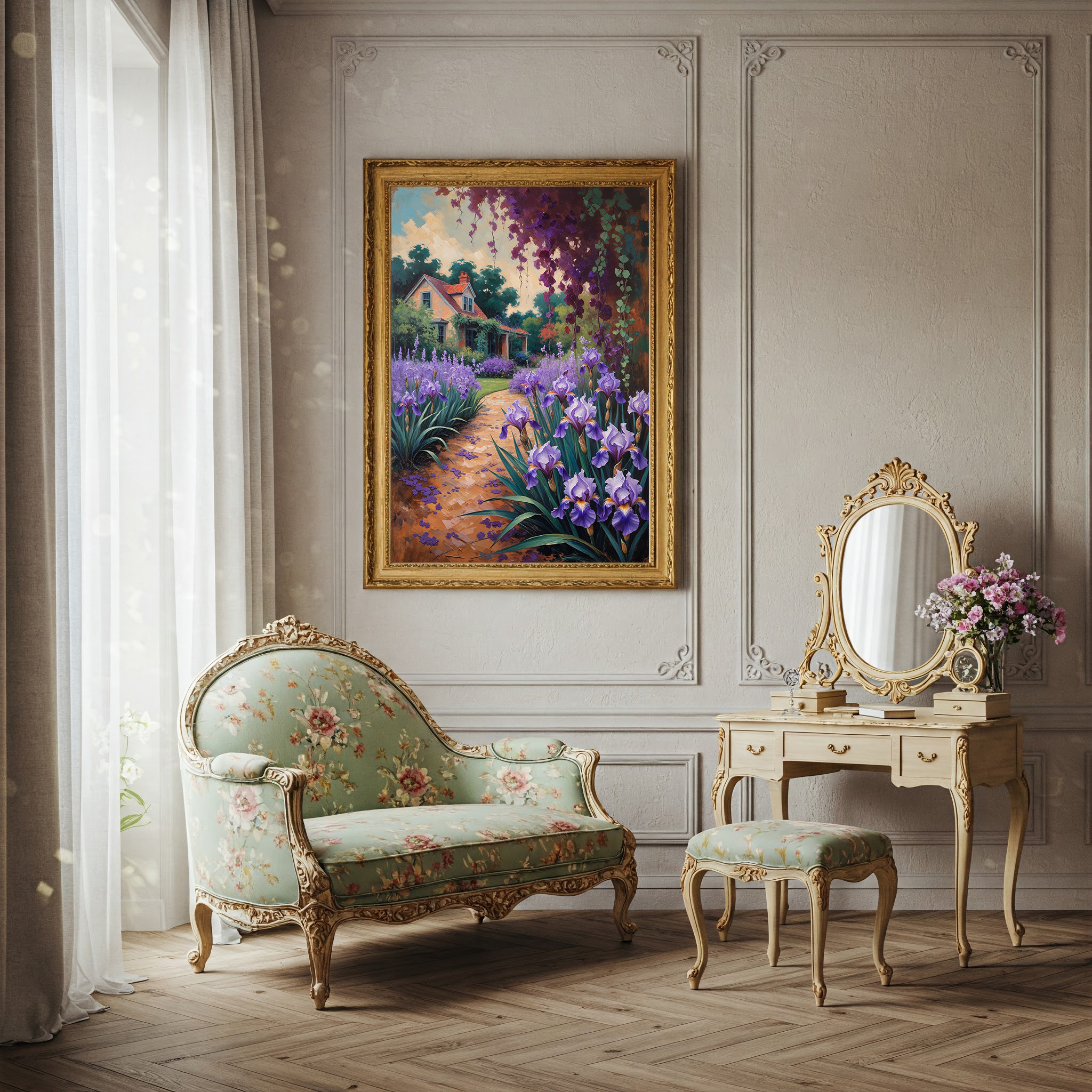 Vintage Iris Garden Wall Art Print | Impressionist Floral Decor