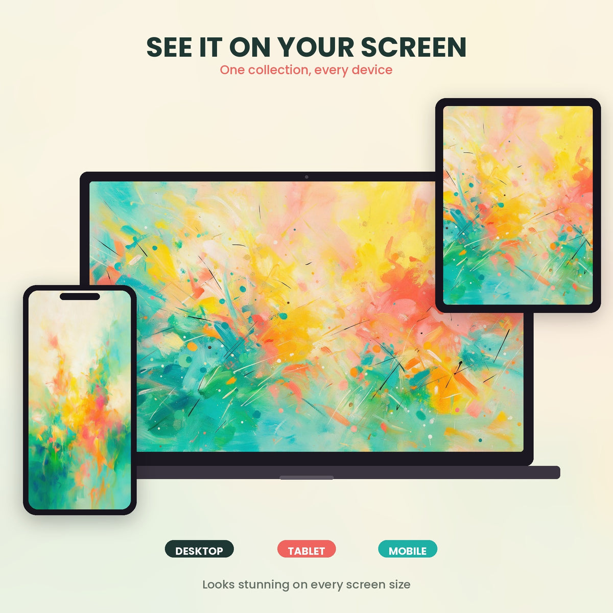 Summer Noise abstract wallpaper displayed on desktop, laptop, tablet and phone screens