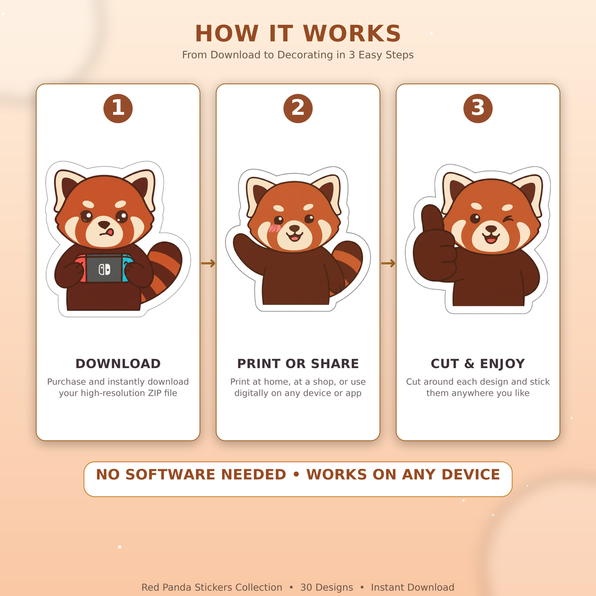 Cute Red Panda Stickers PNG Clipart Pack | Digital Download