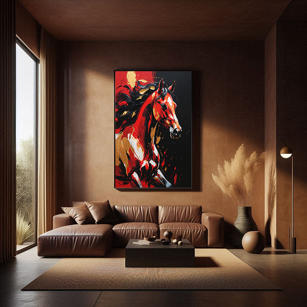 Abstract Red Horse Wall Art Print | Digital Download