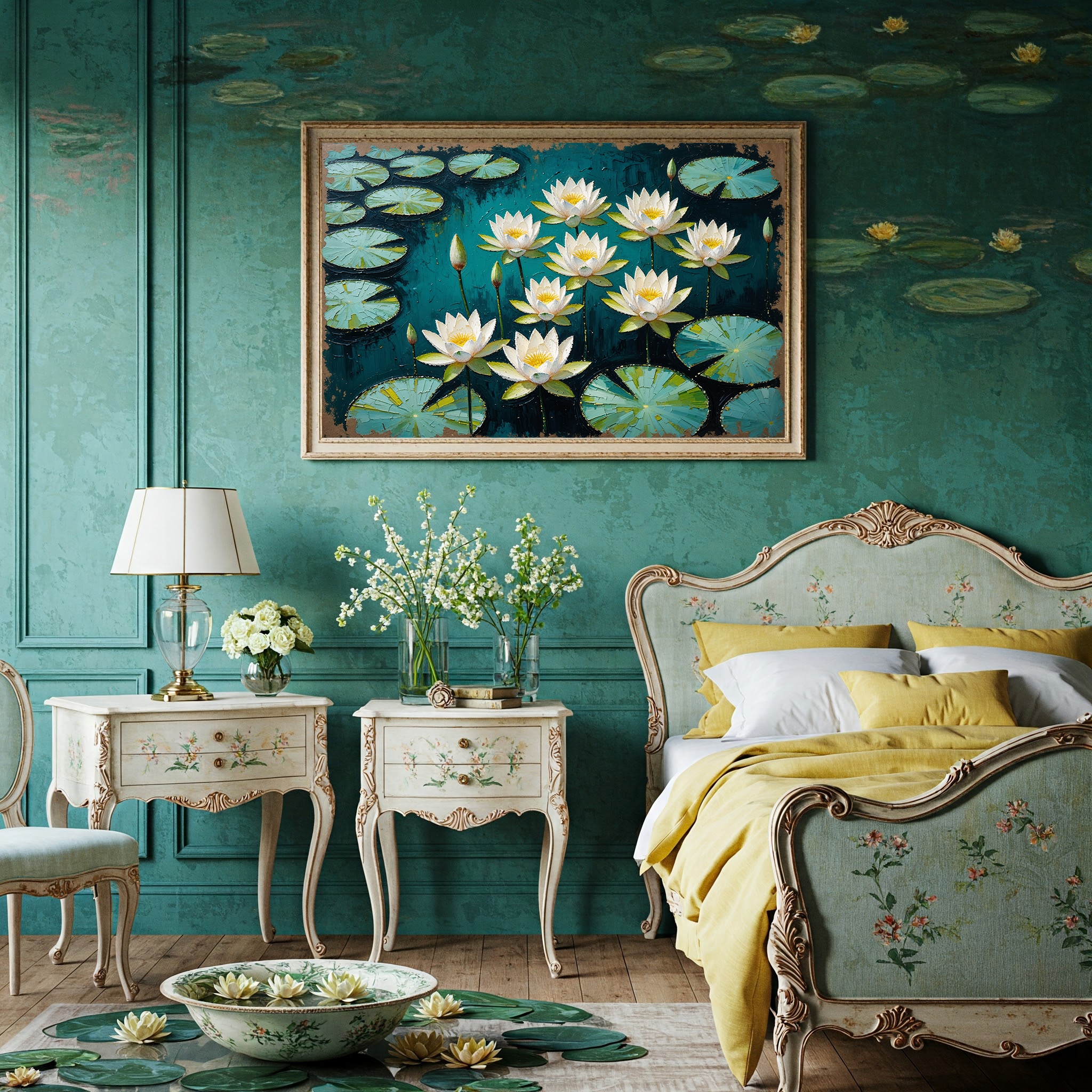 Water Lilies Pond Oil Painting Floral Art | Digital Download