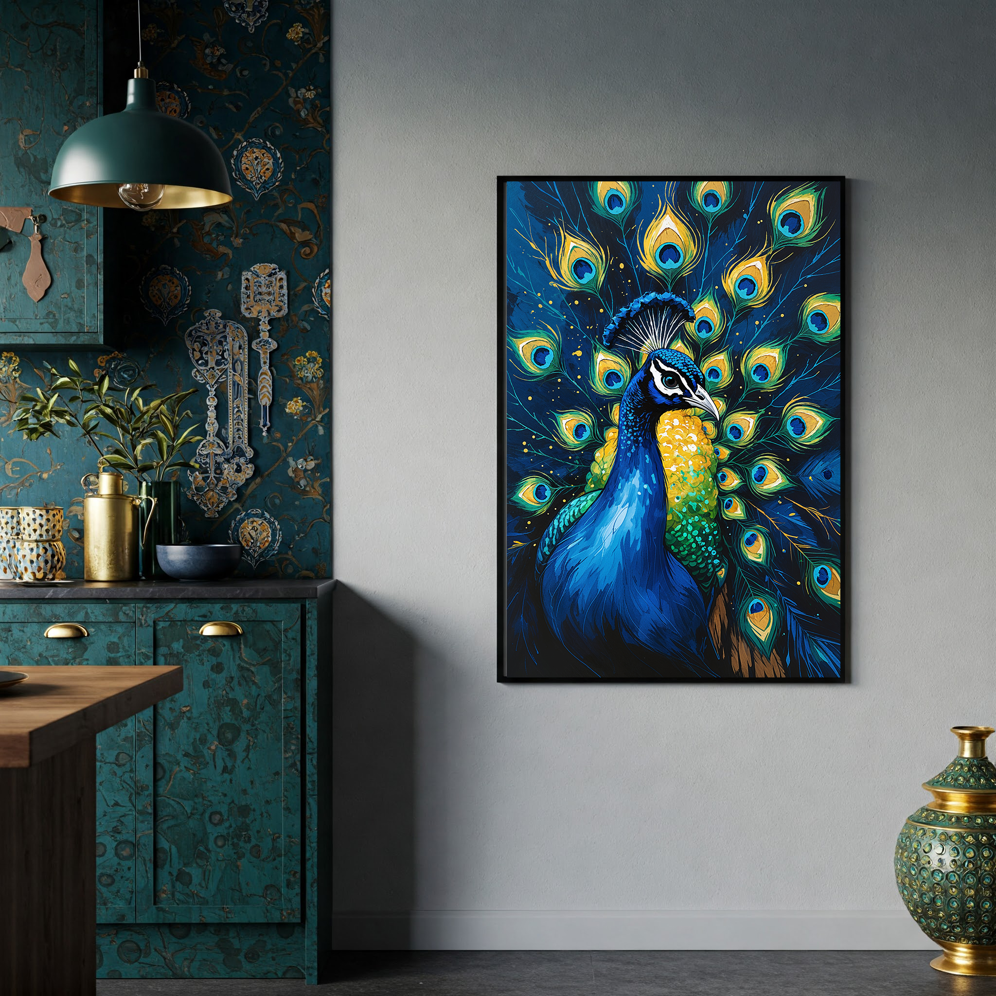 Abstract Peacock Portrait Wall Art Print | Digital Download