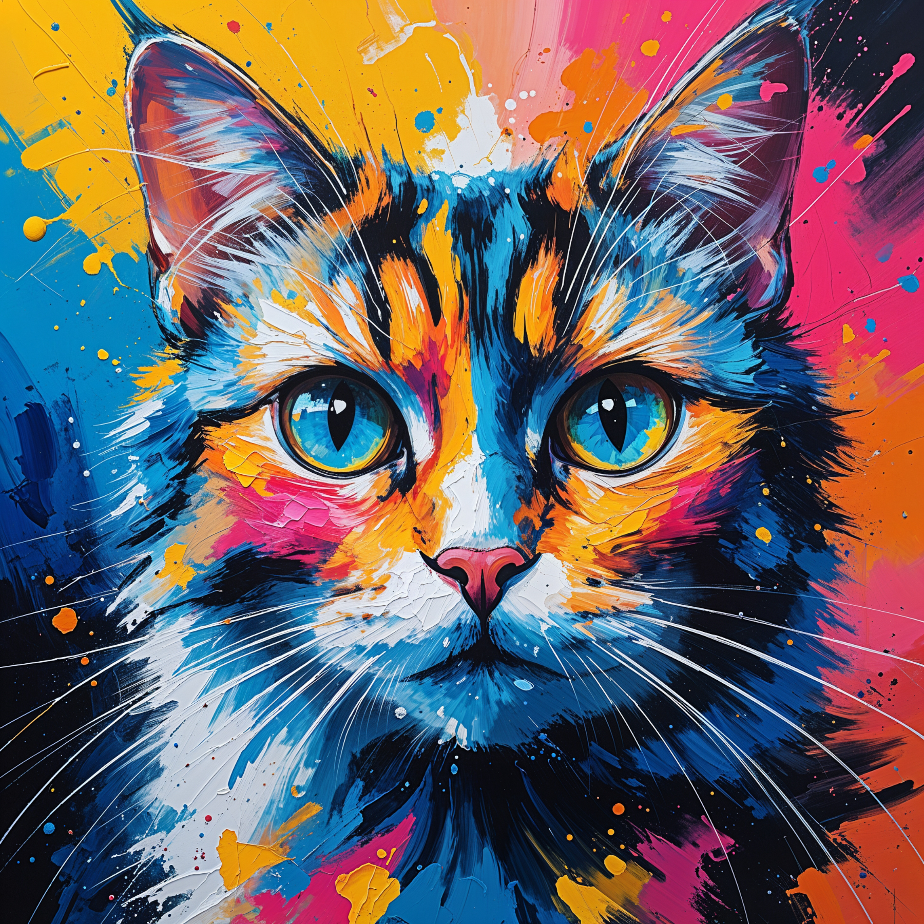 Abstract cat portrait digital art by Reflectionare showing a colorful, modern feline artwork with vibrant brush strokes and creative design.
