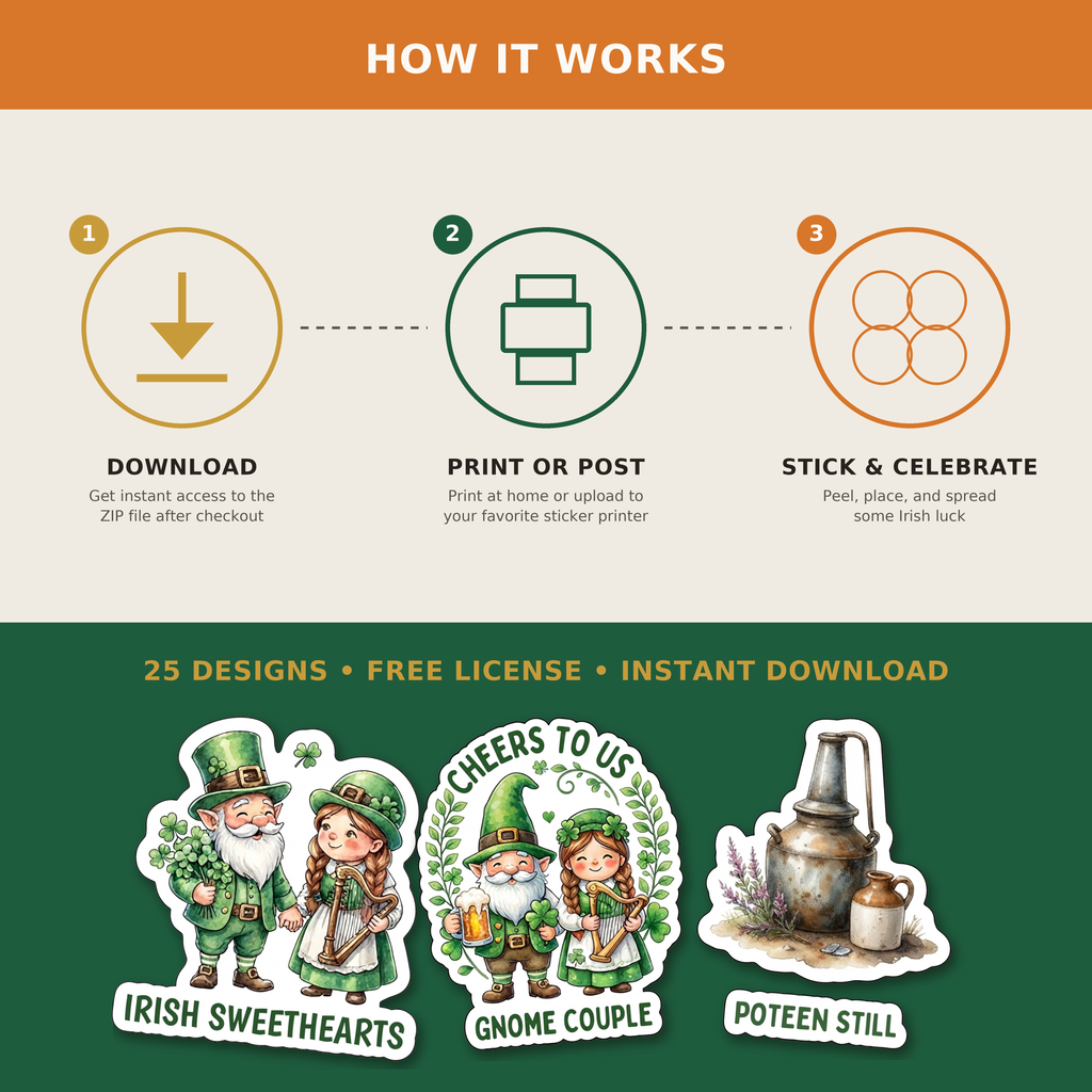 Cute St Patricks Day Stickers PNG Clipart | Digital Download