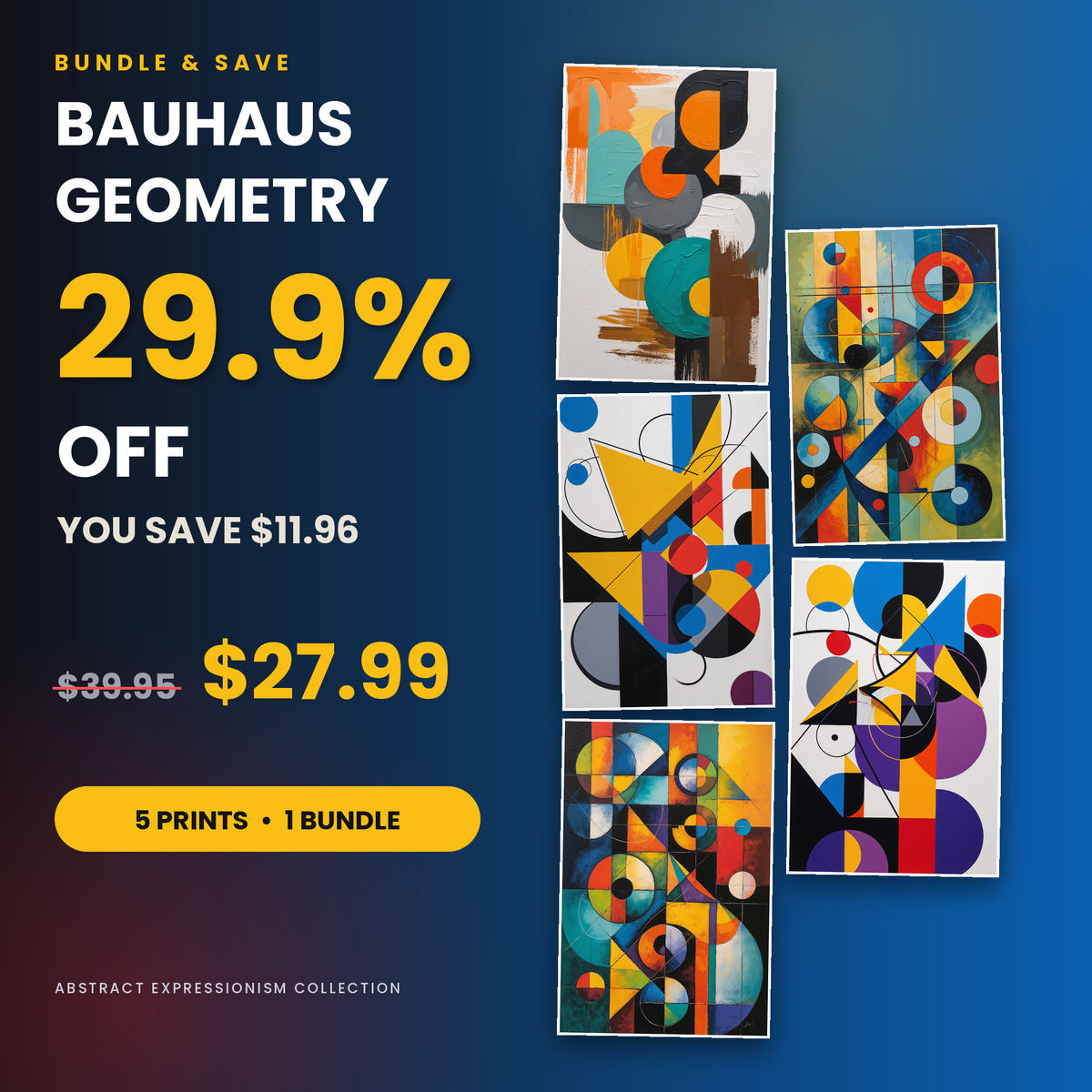 Bauhaus Geometry - 5 Premium Abstract Wall Art Prints Bundle