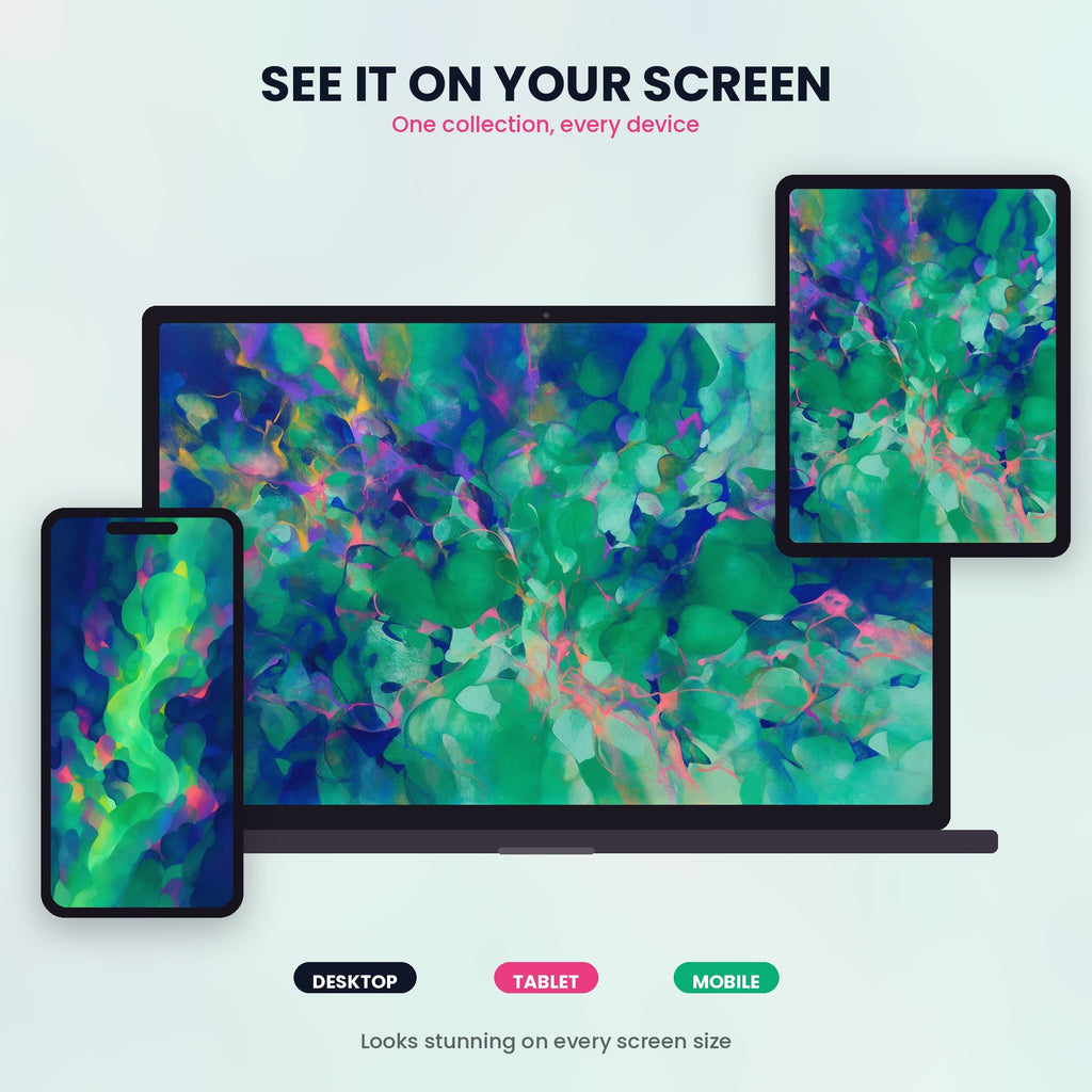 Neon Garden high-resolution wallpaper with glowing plant-inspired shapes