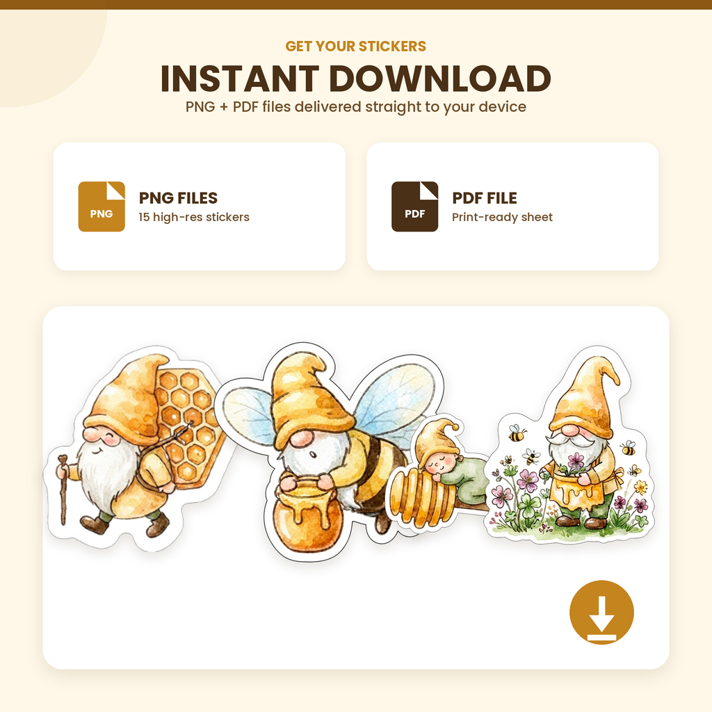 Honey Gnome Stickers Printable Cute PNG — detailed artwork preview
