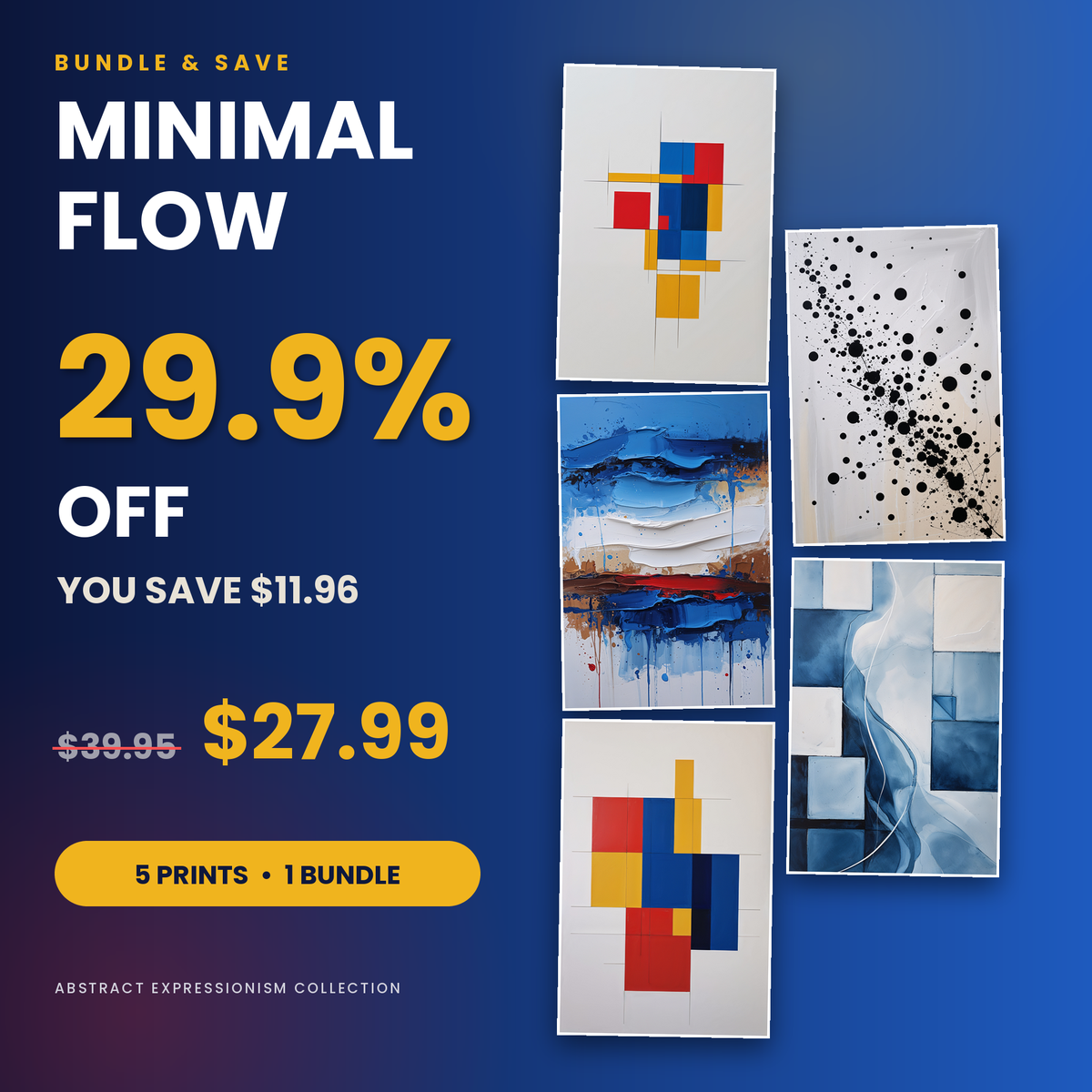 Minimal Flow - 5 Premium Abstract Wall Art Prints Bundle