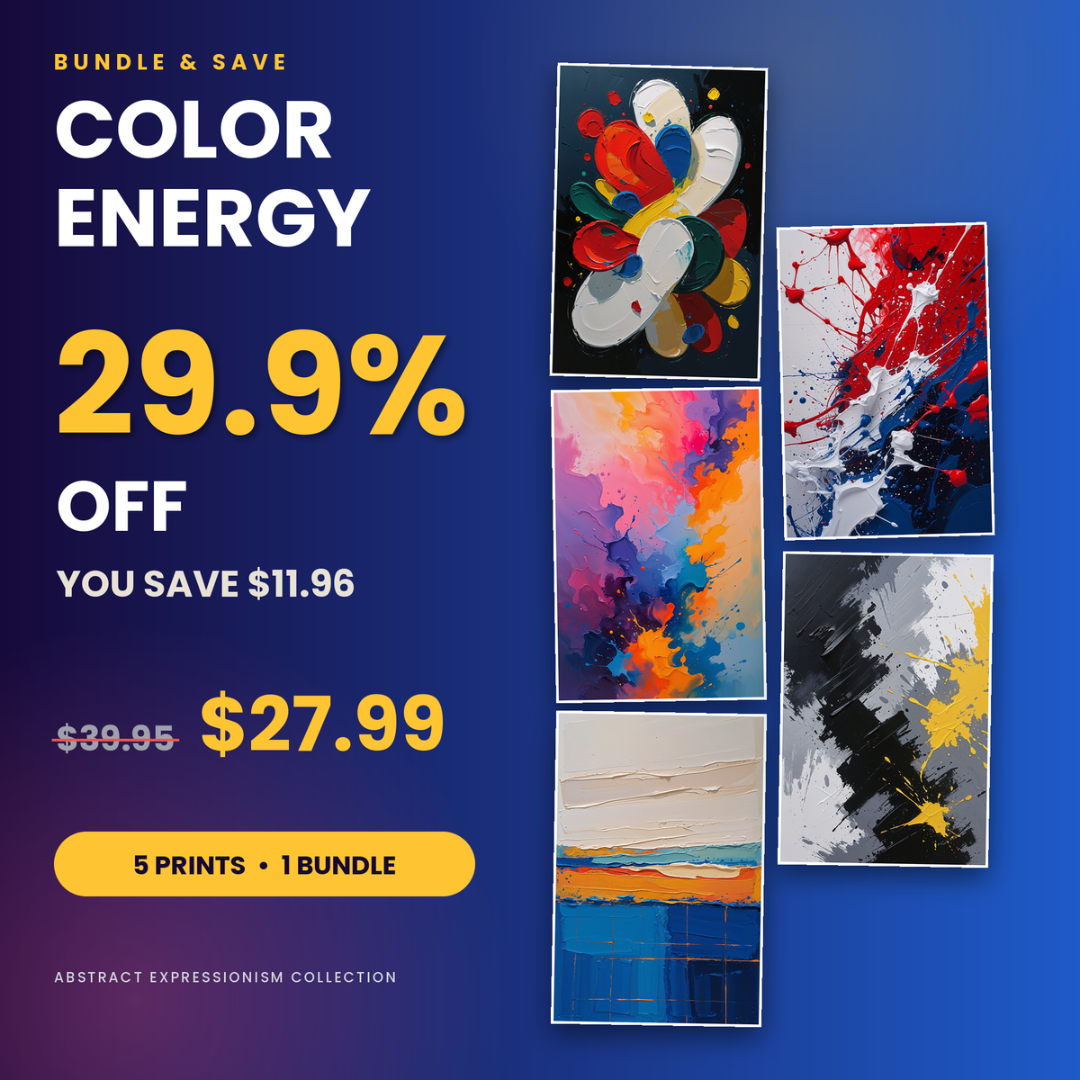 Color Energy - 5 Premium Abstract Wall Art Prints Bundle