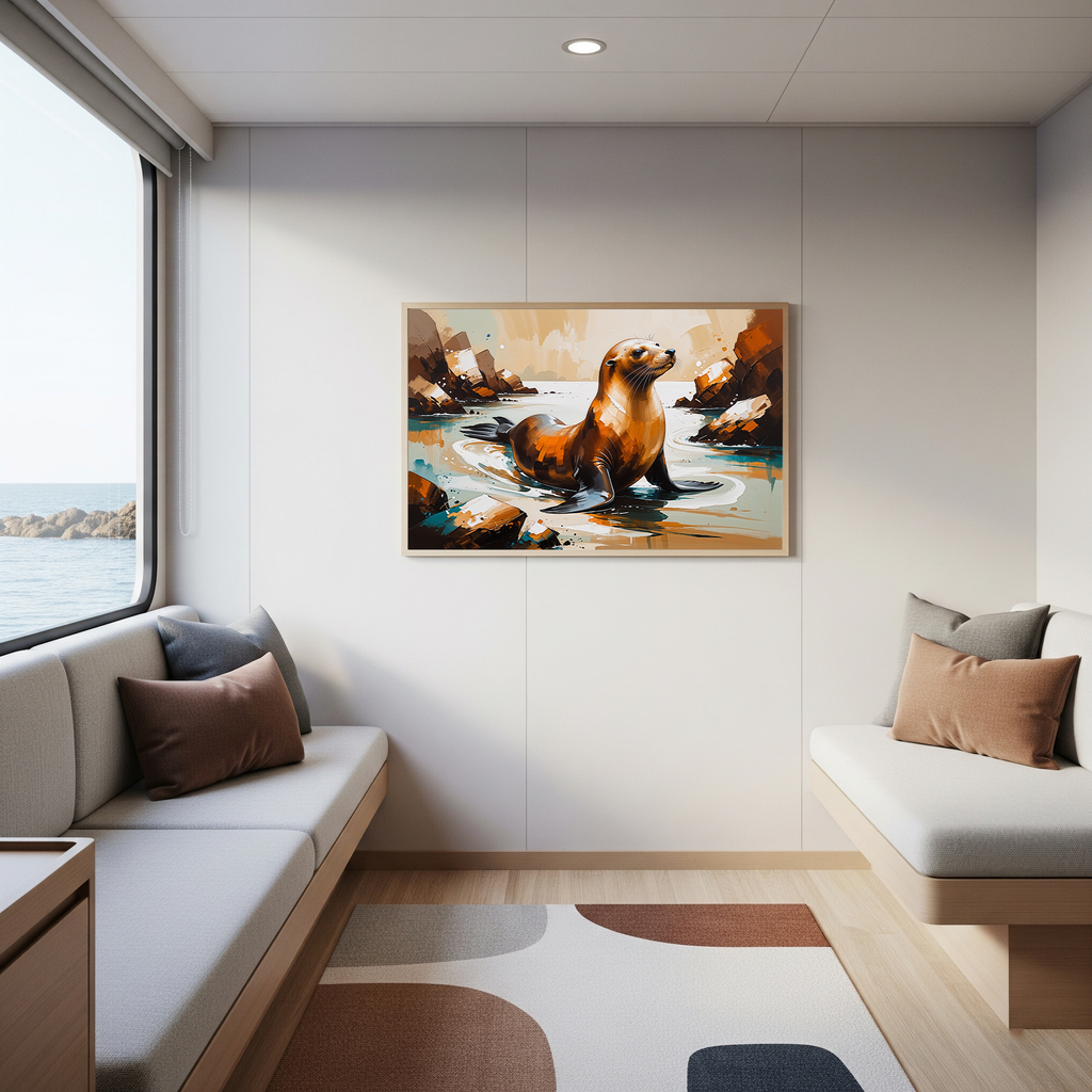 Abstract Sea Lion Coastal Painting Wall Art | Digital Download