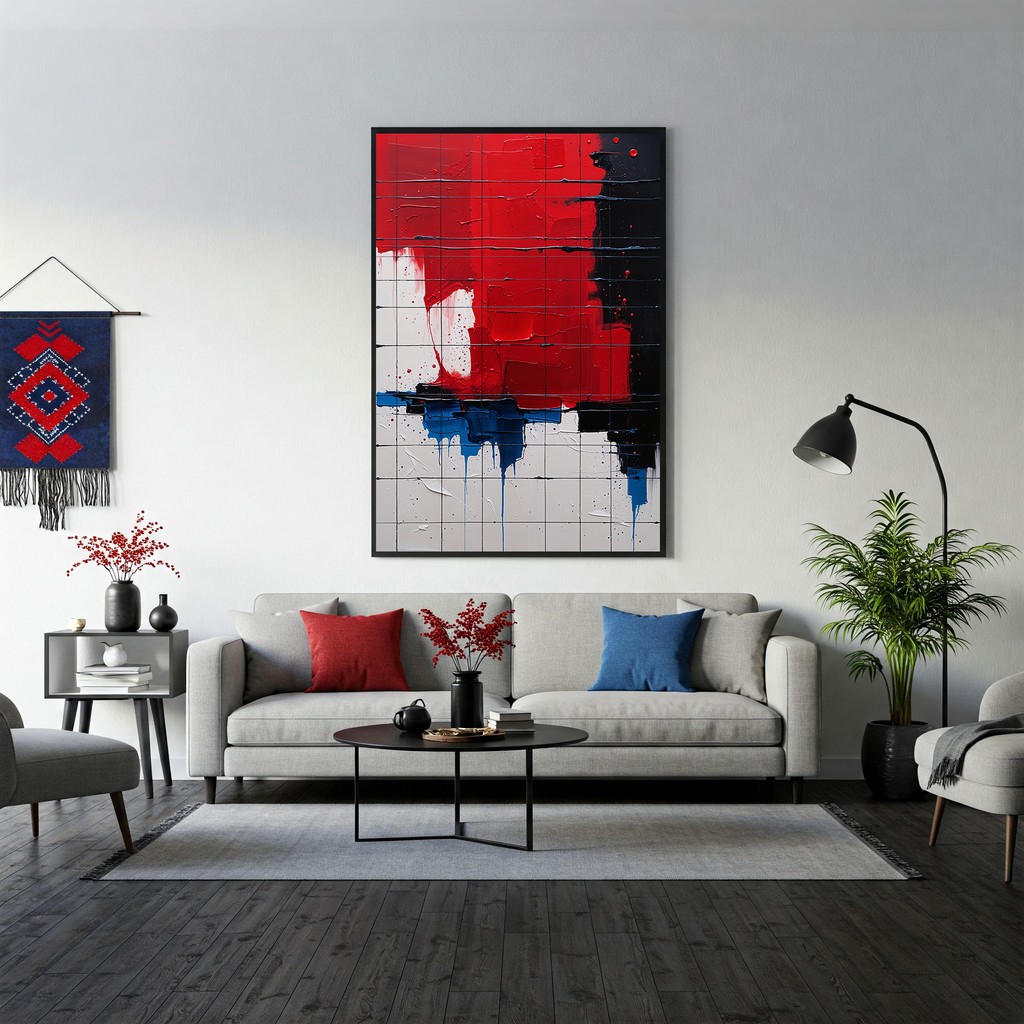 Grid Abstraction Red and Blue Textured Art | Digital Download