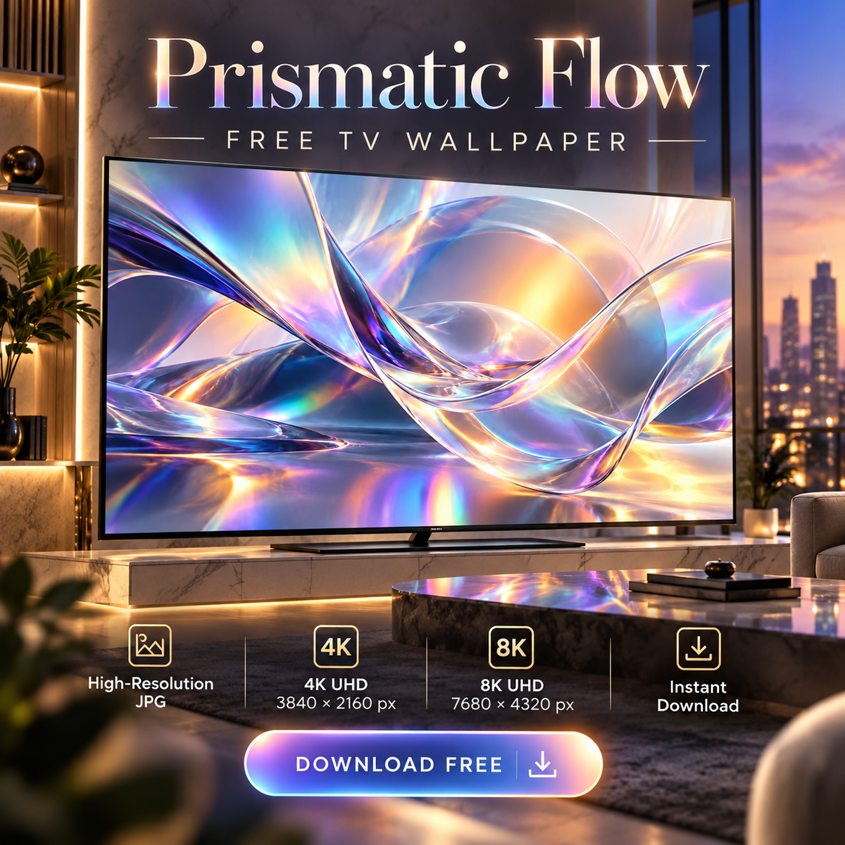 Prismatic Flow rainbow light digital art for Samsung Frame TV and widescreen displays