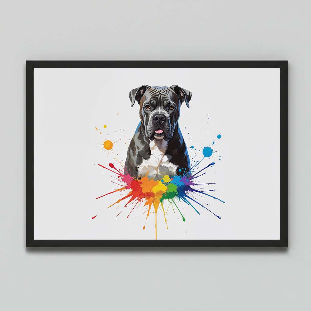 Colorful Cane Corso digital art piece by Reflectionare, vibrant abstract portrait of the muscular dog breed.