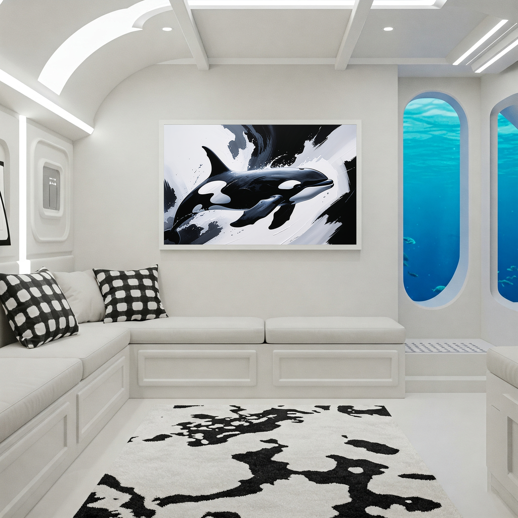 Monochrome Abstract Orca Whale Painting | Digital Download