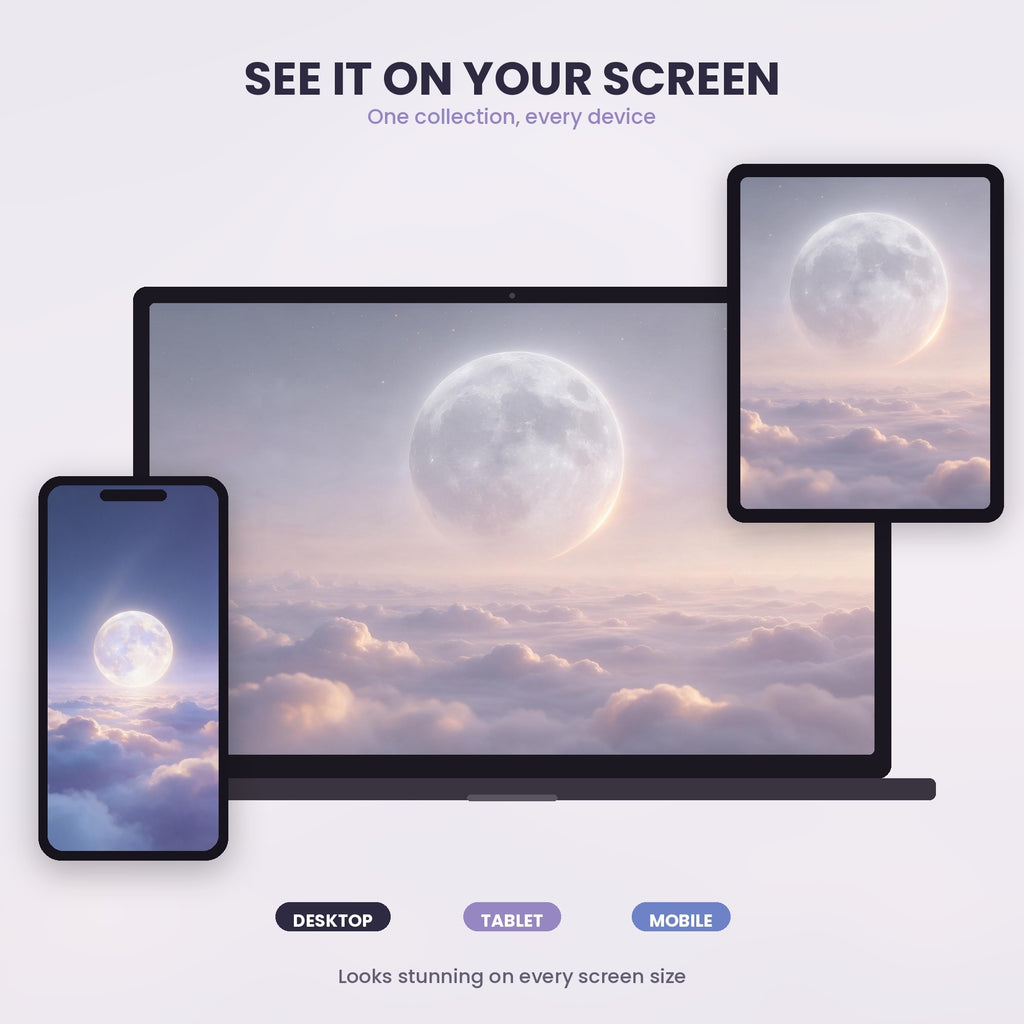 Moon Above the Clouds wallpaper displayed across desktop, tablet and mobile screens
