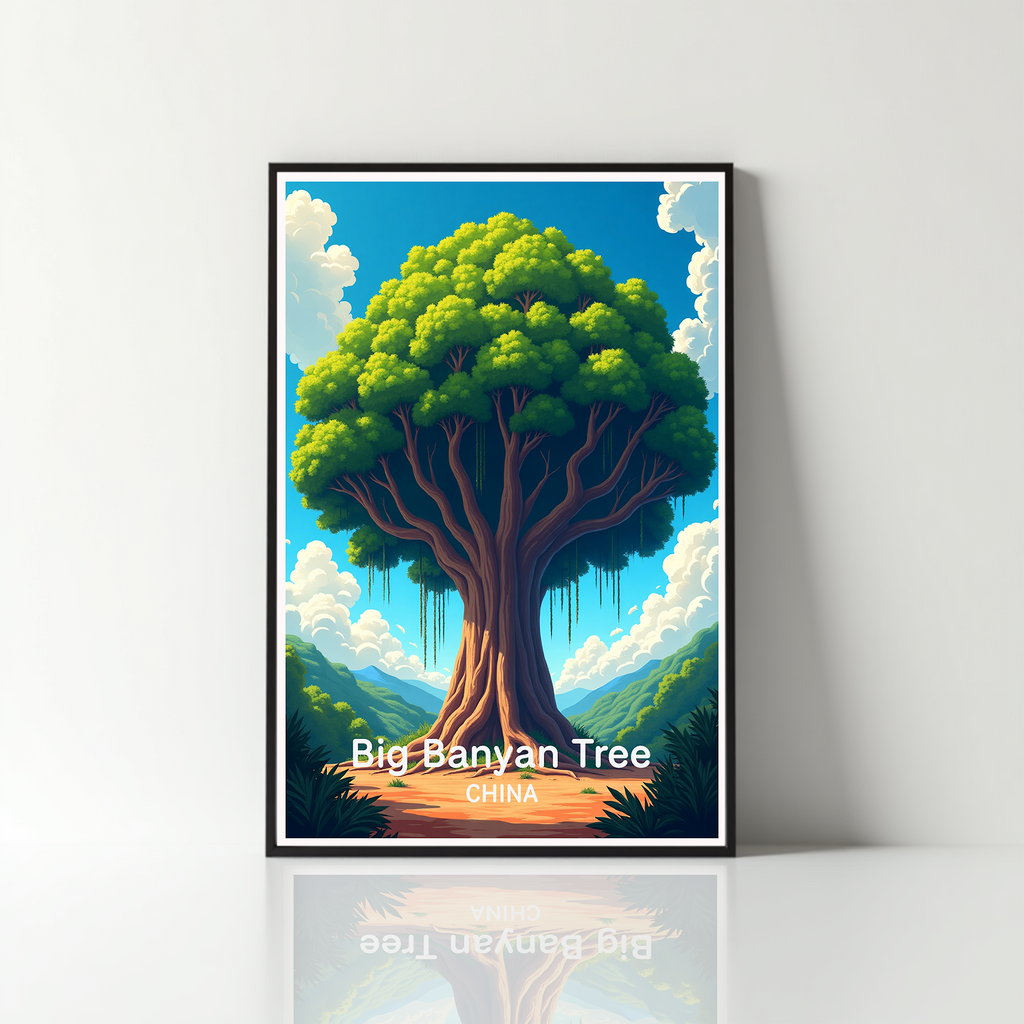 Digital art of a majestic big banyan tree by Reflectionare, showcasing intricate branches and lush green foliage.