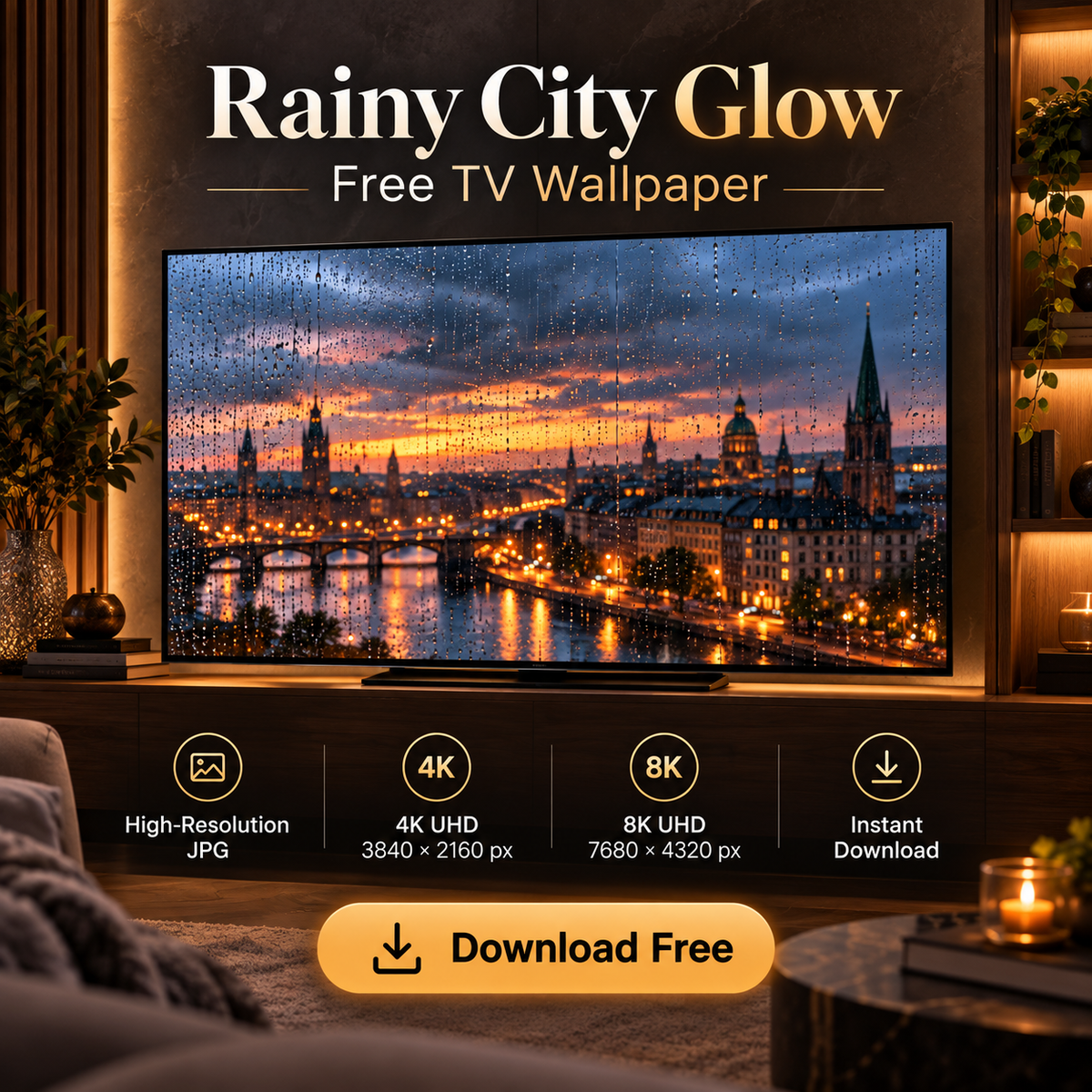 Rainy City Glow – Free 4K & 8K TV Wallpaper
