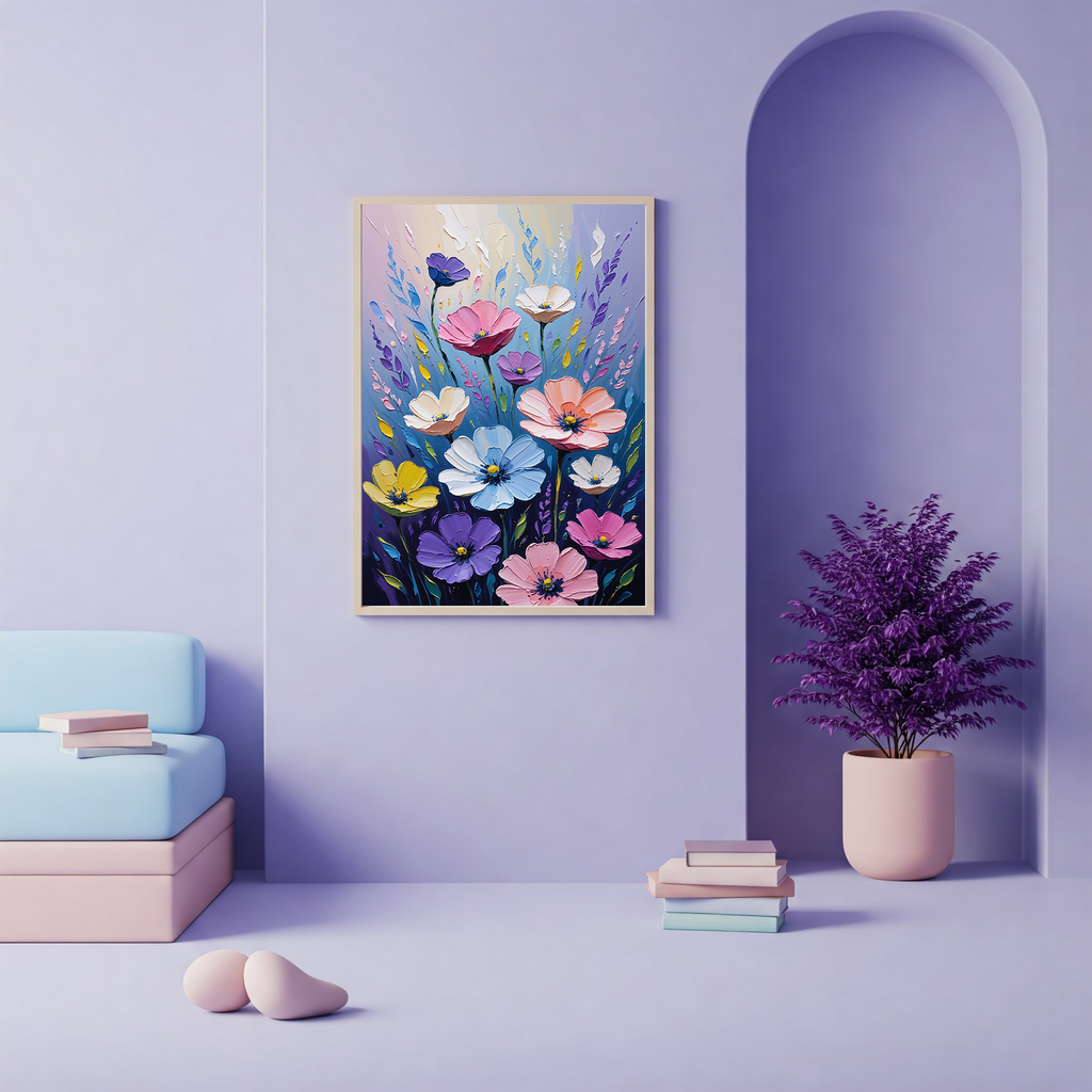 Colorful Impasto Wildflower Bouquet Oil Painting Wall Art — detailed artwork preview