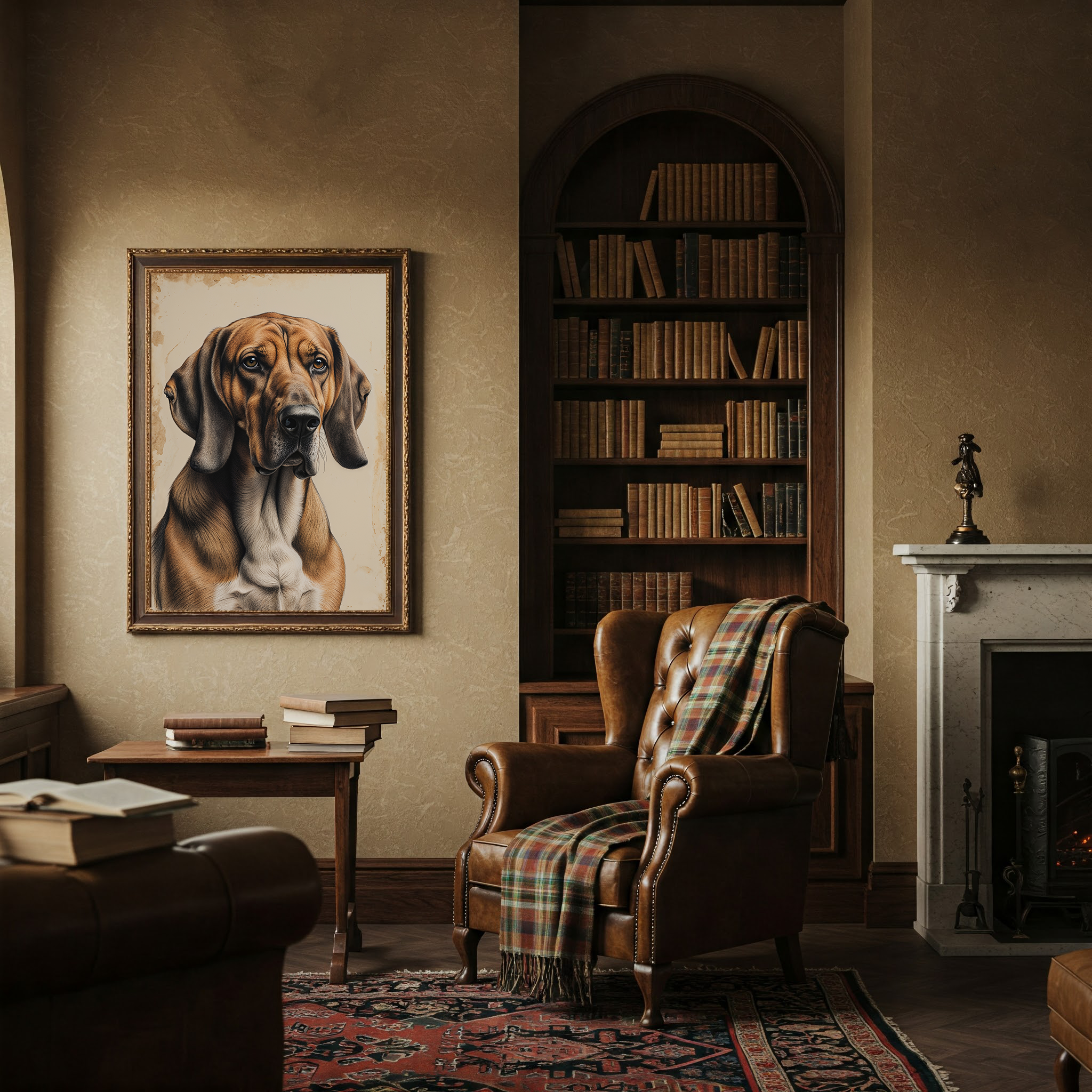 Vintage Coonhound Dog Portrait Sketch | Elegant Hand-Drawn Style Wall Art Print