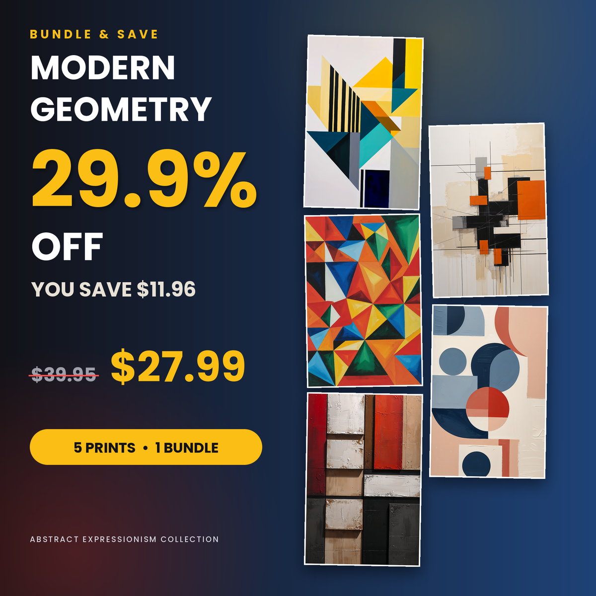 Modern Geometry - 5 Premium Abstract Wall Art Prints Bundle