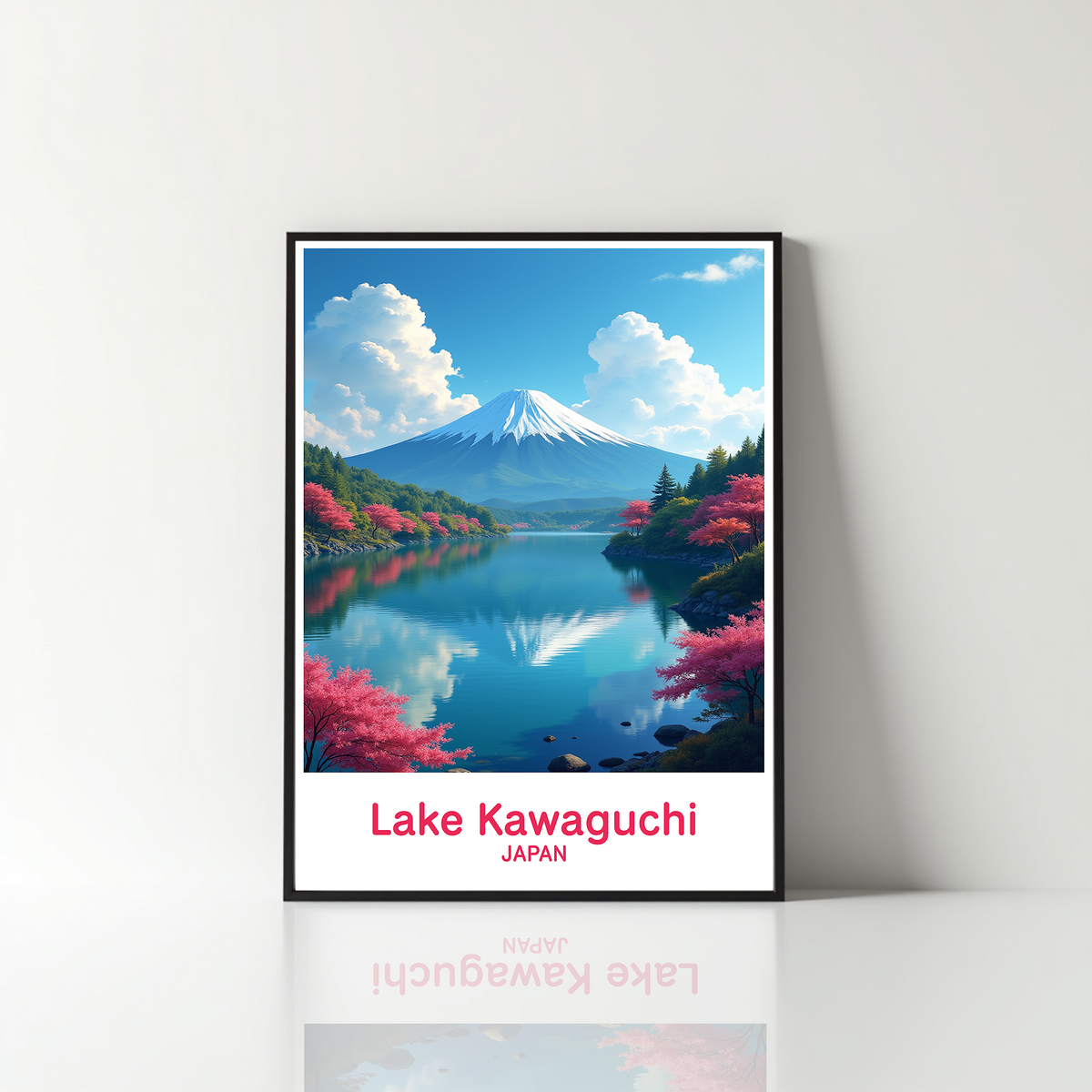 Lake Kawaguchi Japan travel poster art by Reflectionare