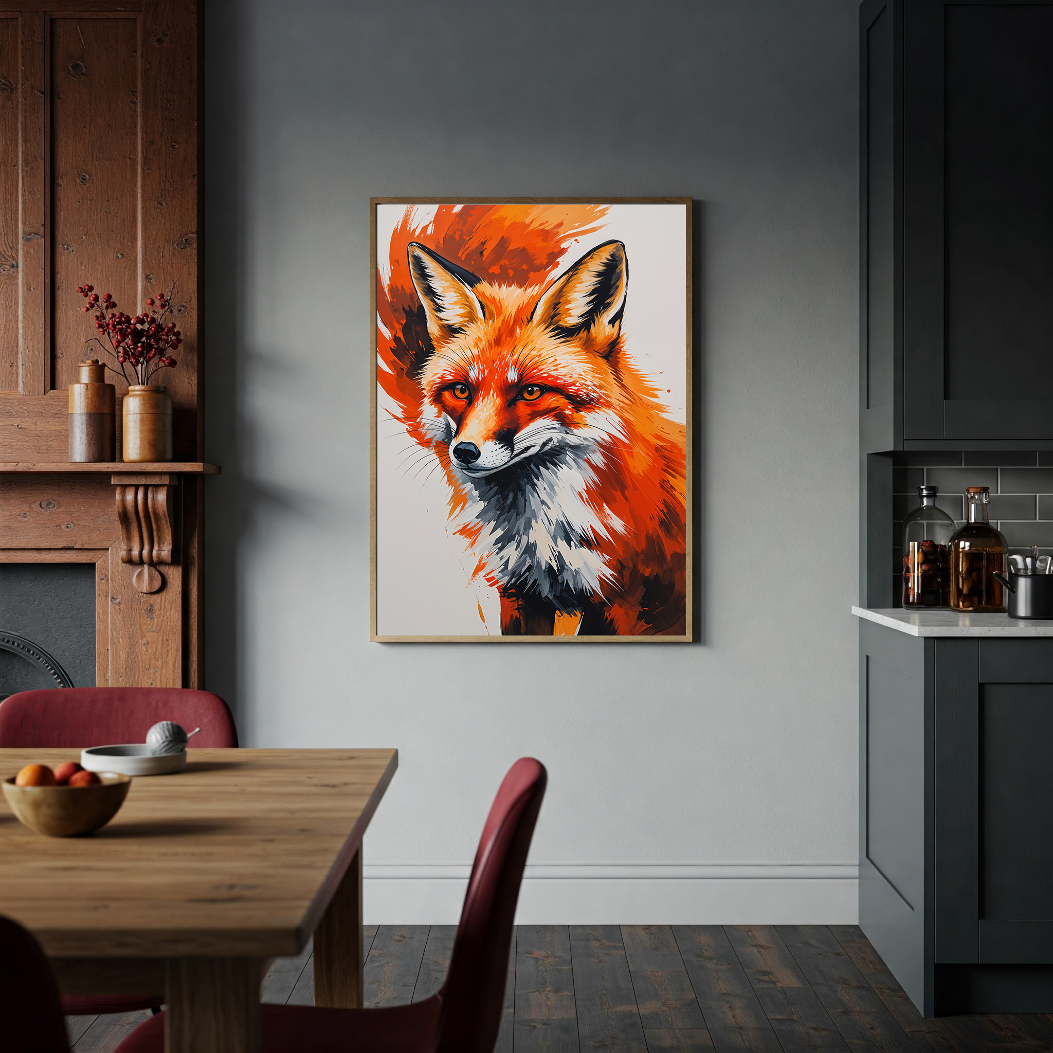 Abstract Red Fox Portrait Wall Art | Digital Download