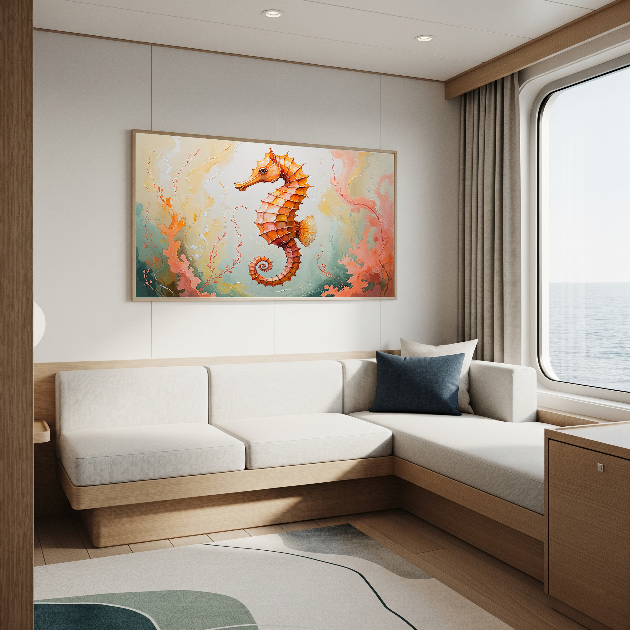 Abstract Orange Seahorse Watercolor Painting Art | Digital Download