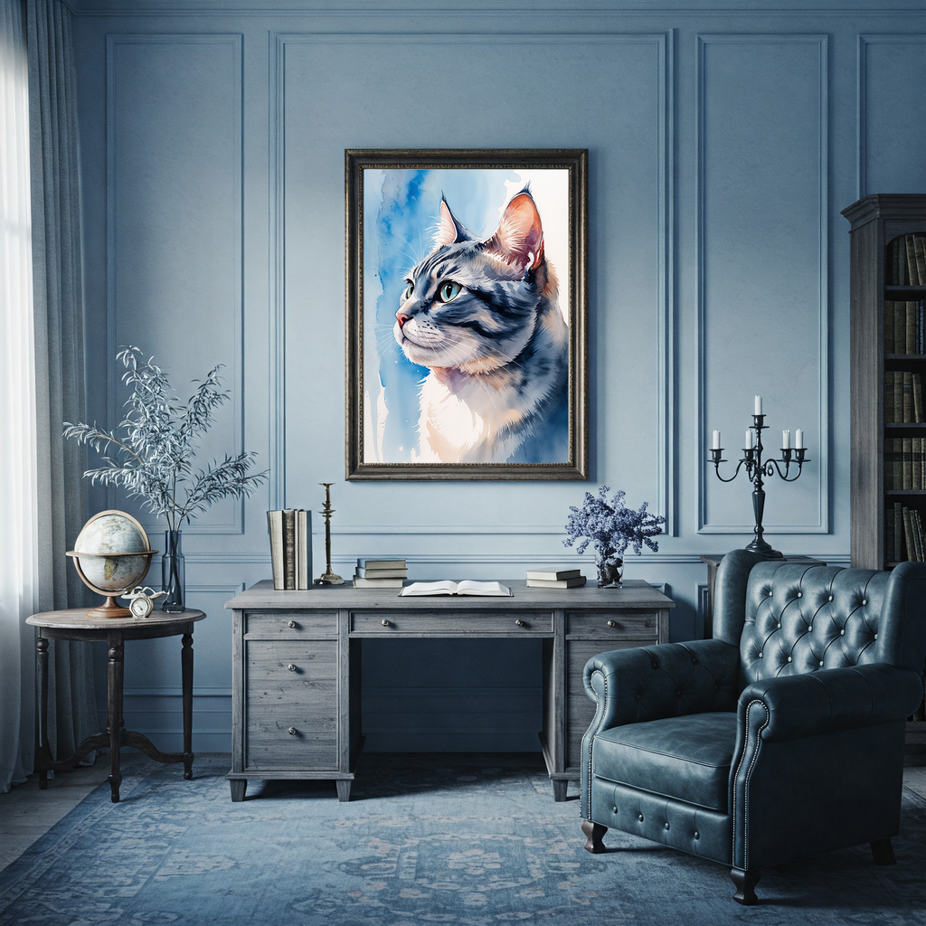 Watercolor American Shorthair Cat Art Print | Digital Download
