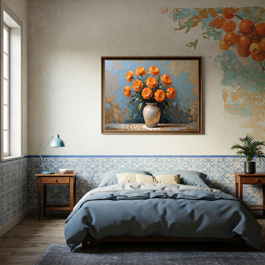Vintage Orange Flowers Vase Oil Painting | Digital Download