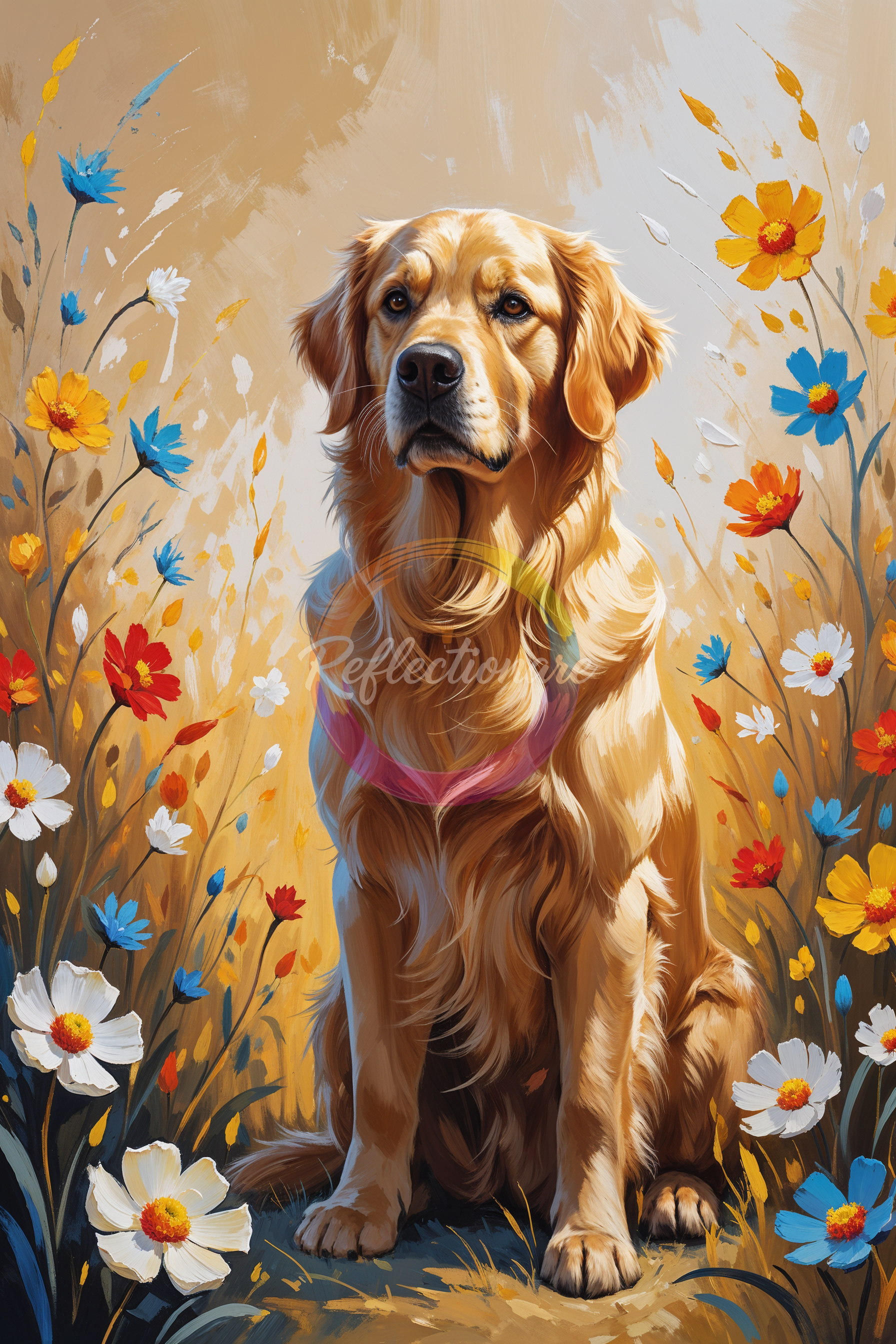 Golden Retriever in Wildflowers Wall Art | Digital Download