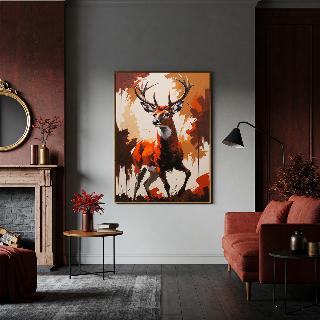 Abstract Red Deer Portrait Wall Art | Digital Download